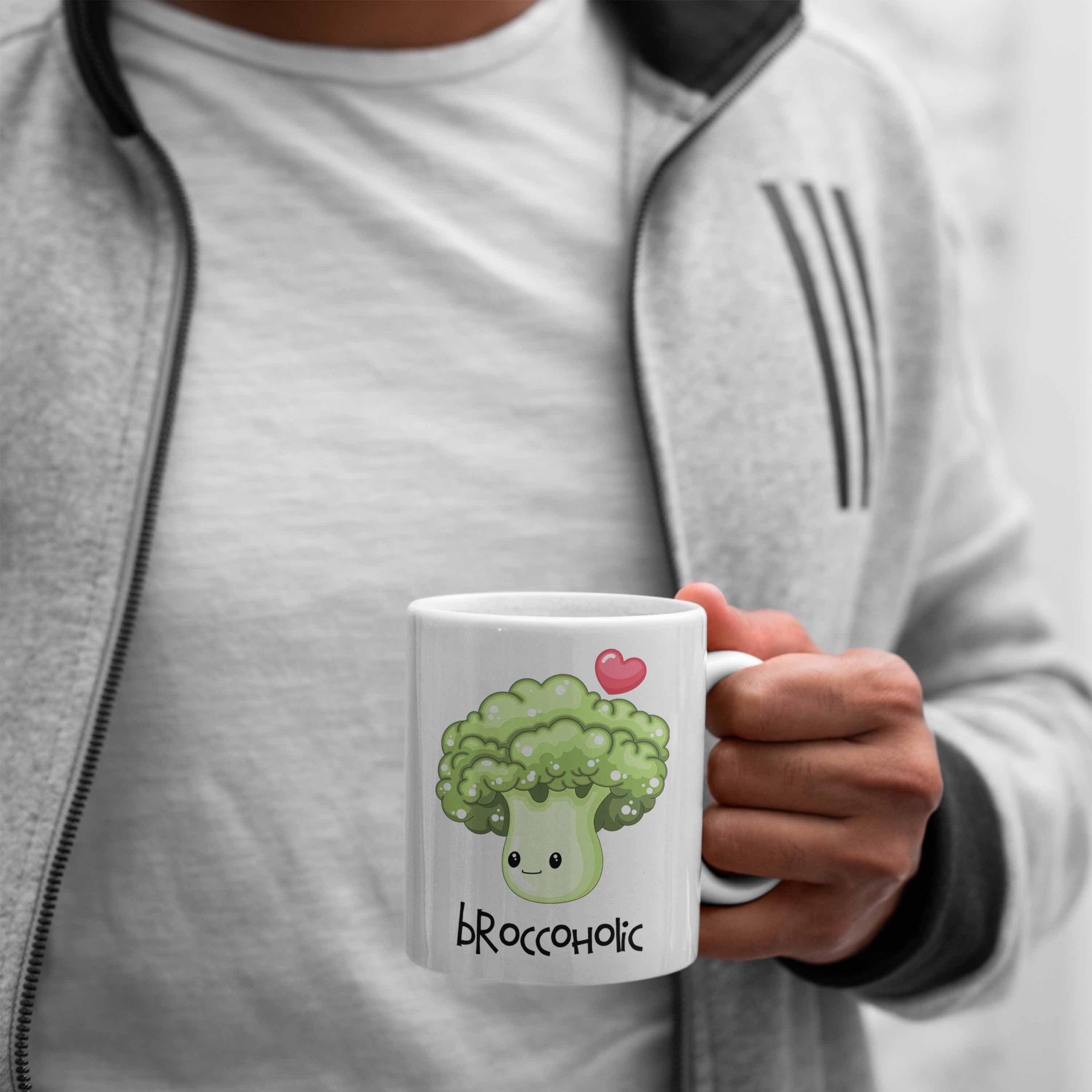 Trendation Tasse Lustige Broccoli-Tasse "Broccoholic" Witziges für Weiss Geschenk Gemüseliebh