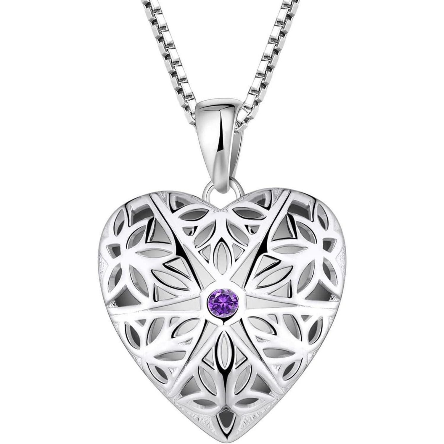 LuxusKollektion Kette und Anhänger Set Medaillon Kette Damen 925 Sterlingsilber 01 Herz - Amethyst