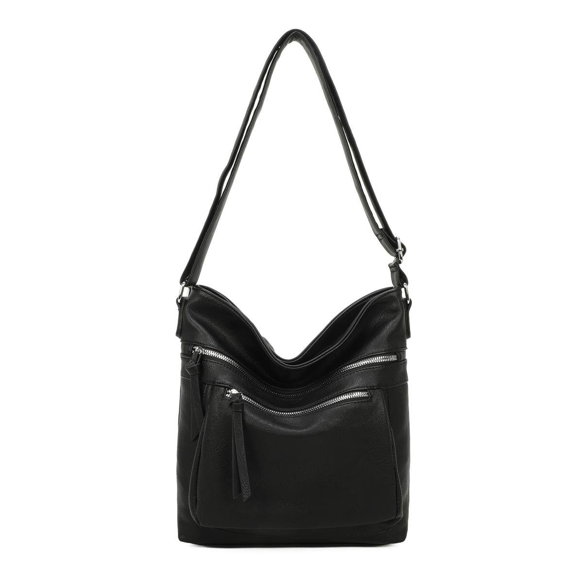 ITALYSHOP24 Schultertasche Damen Tasche Shopper Crossbody, als Handtasche, Umhängetasche, Hobo Bag tragbar