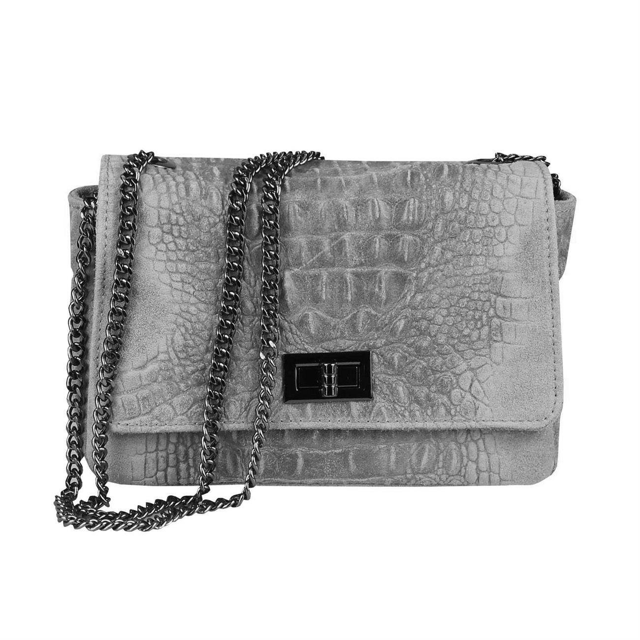 ITALYSHOP24 Schultertasche MADE IN ITALY Damen ECHTLEDER Tasche Umhängetasche Crossbody Bag Kroko, Leicht, Minibag Clutch CrossOver Bodybag Brustbag & Handytasche, Kette