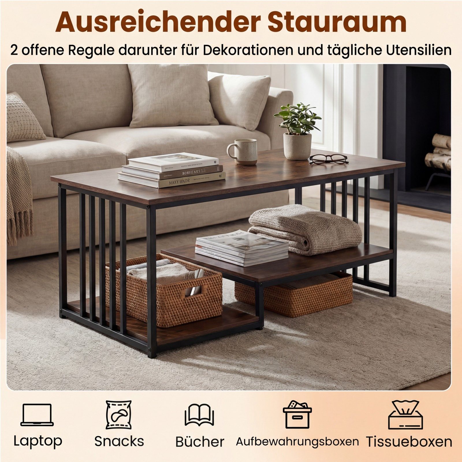 COSTWAY Couchtisch (1-St), wohnzimmertisch holz, Sofatisch, Kaffeetisch