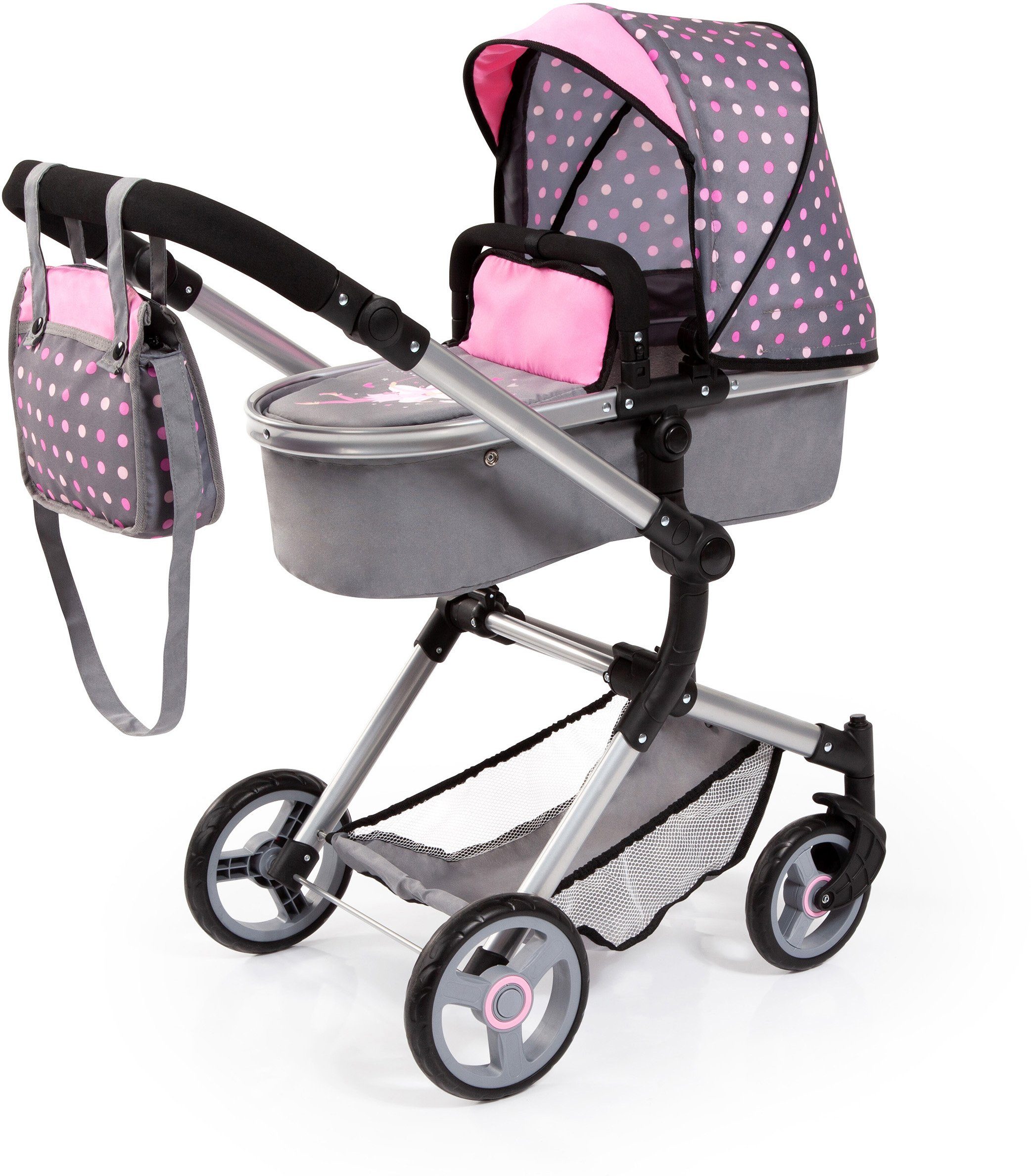 Image of Bayer Kombi-Puppenwagen »Vario, Fee, Grau/Rosa«, inkl. Wickeltasche