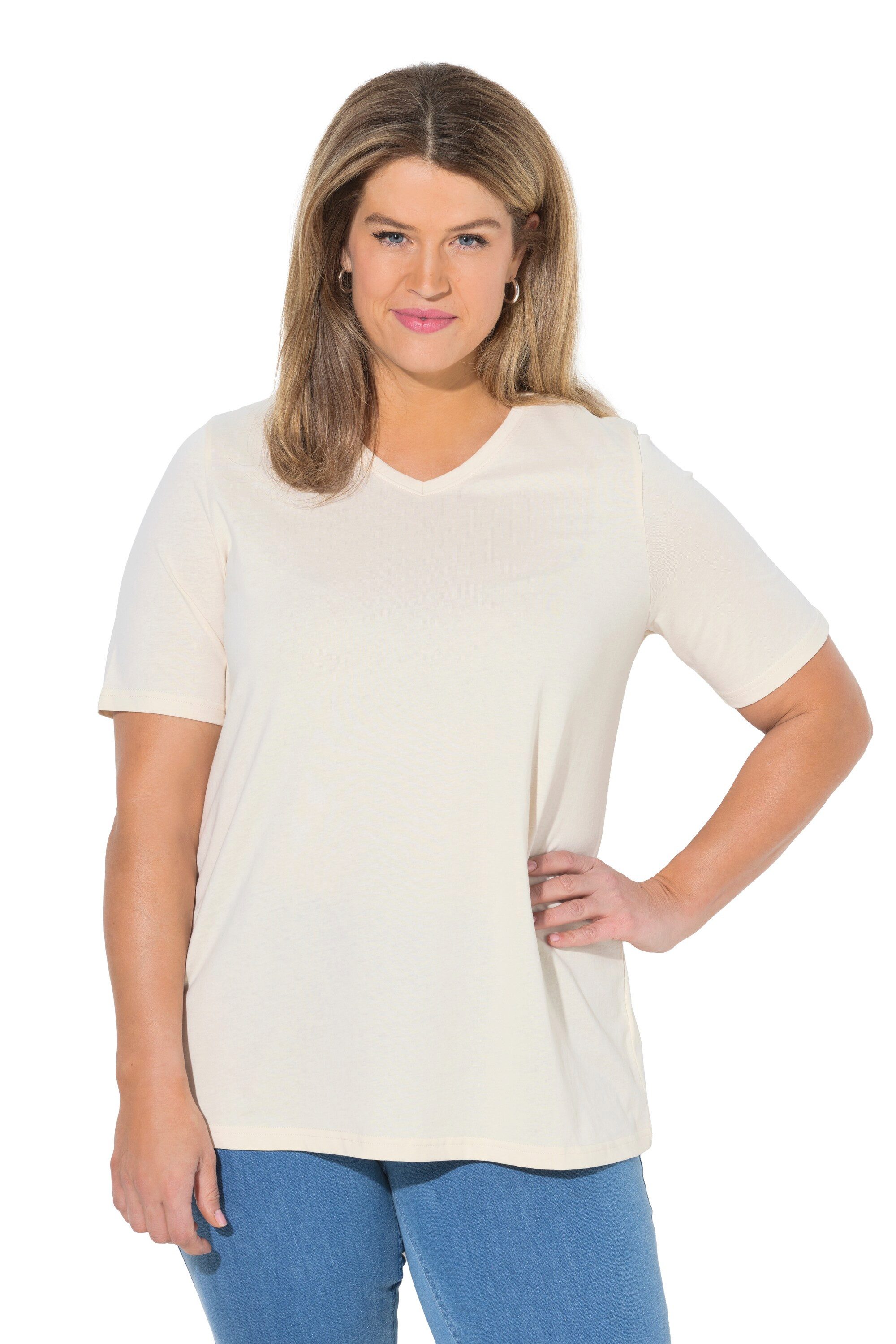 Ulla Popken T-Shirt T-Shirts 2er-Pack V-Ausschnitt Halbarm (2-tlg)