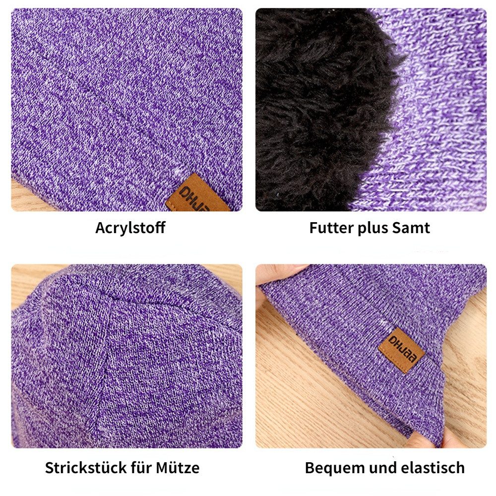 Blusmart Mütze & Schal Wintermütze-Schal-Handschuh-Set (Damen Herren, Gestrickte Touchscreen-Handschuhe) Beanie-Skimütze im 3er-Set – Bild 4 von 5