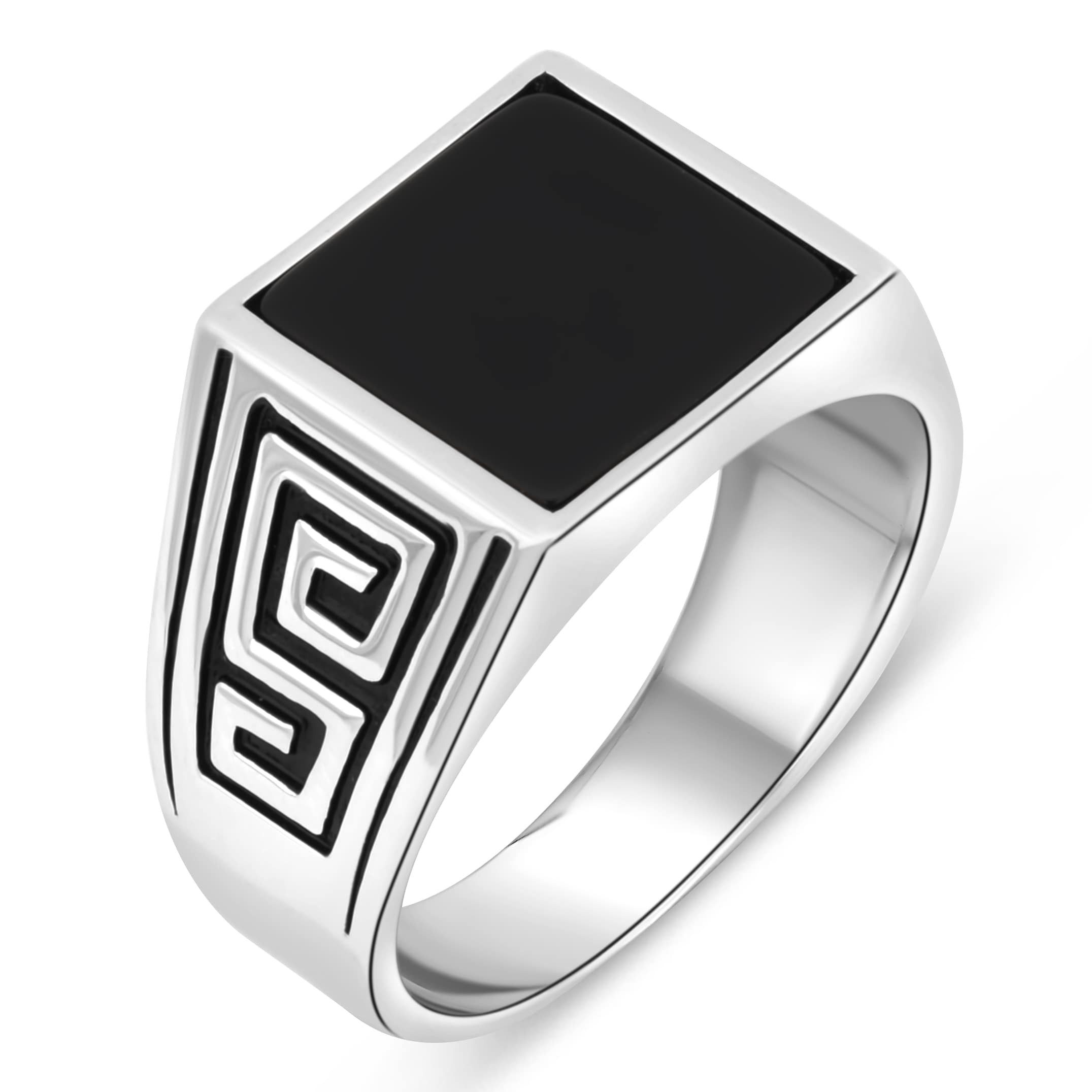 Tony Fein Siegelring Onyx Stein Schwarz Griechisches Muster 925er Silber, M günstig online kaufen