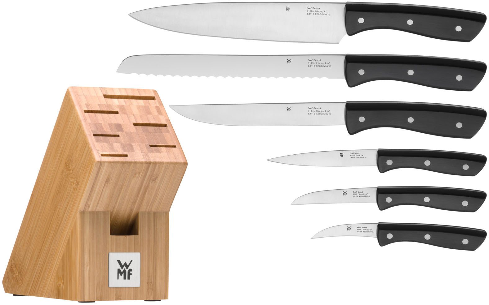 WMF Messerblock Profi Select (7tlg), Klingen aus rostfreiem Spezialklingenstahl, Block aus Bambus