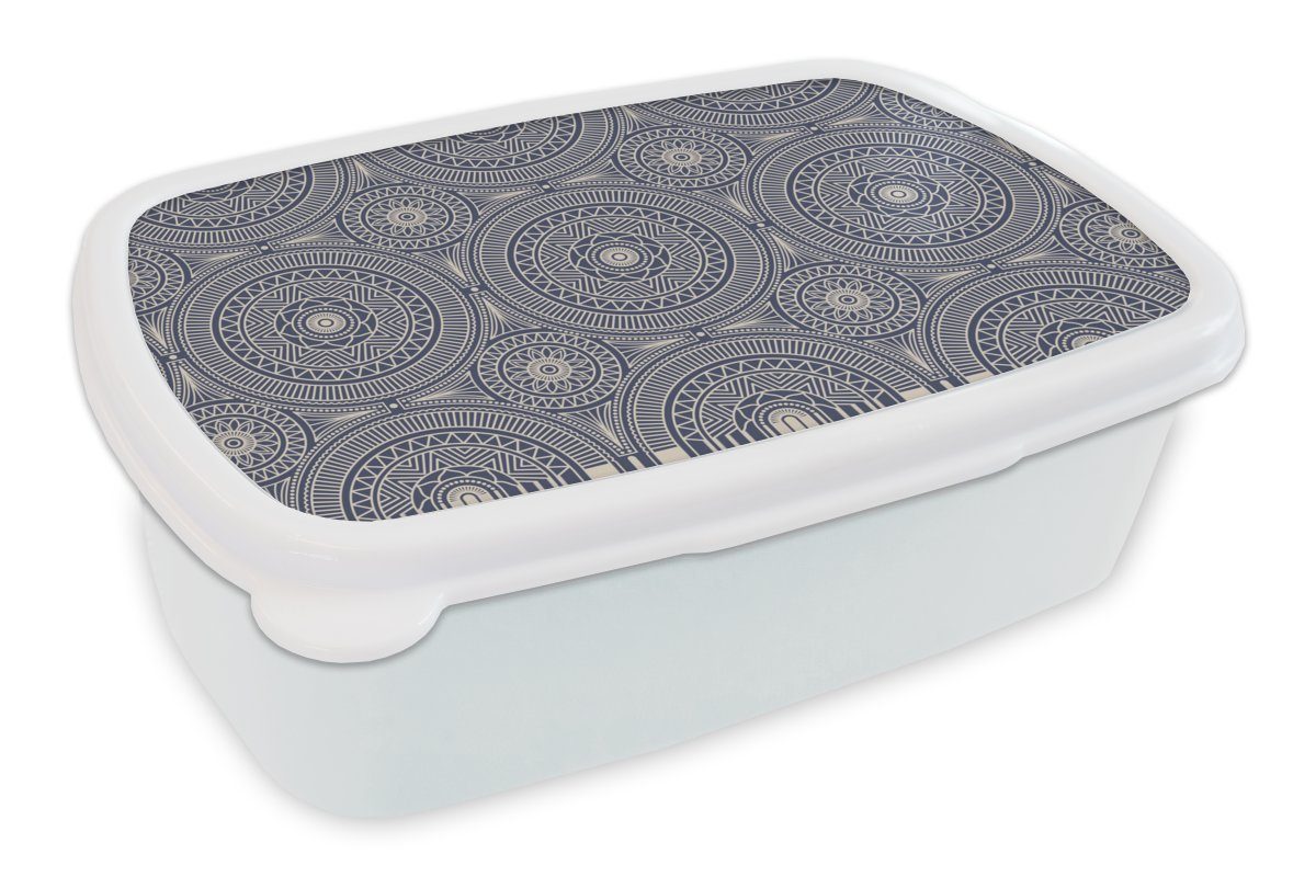 MuchoWow Lunchbox Mandala - Blau - Muster - Abstrakt, Kunststoff, (2-tlg), Brotbox für Kinder und Erwachsene, Brotdose, für Jungs und Mädchen weiß