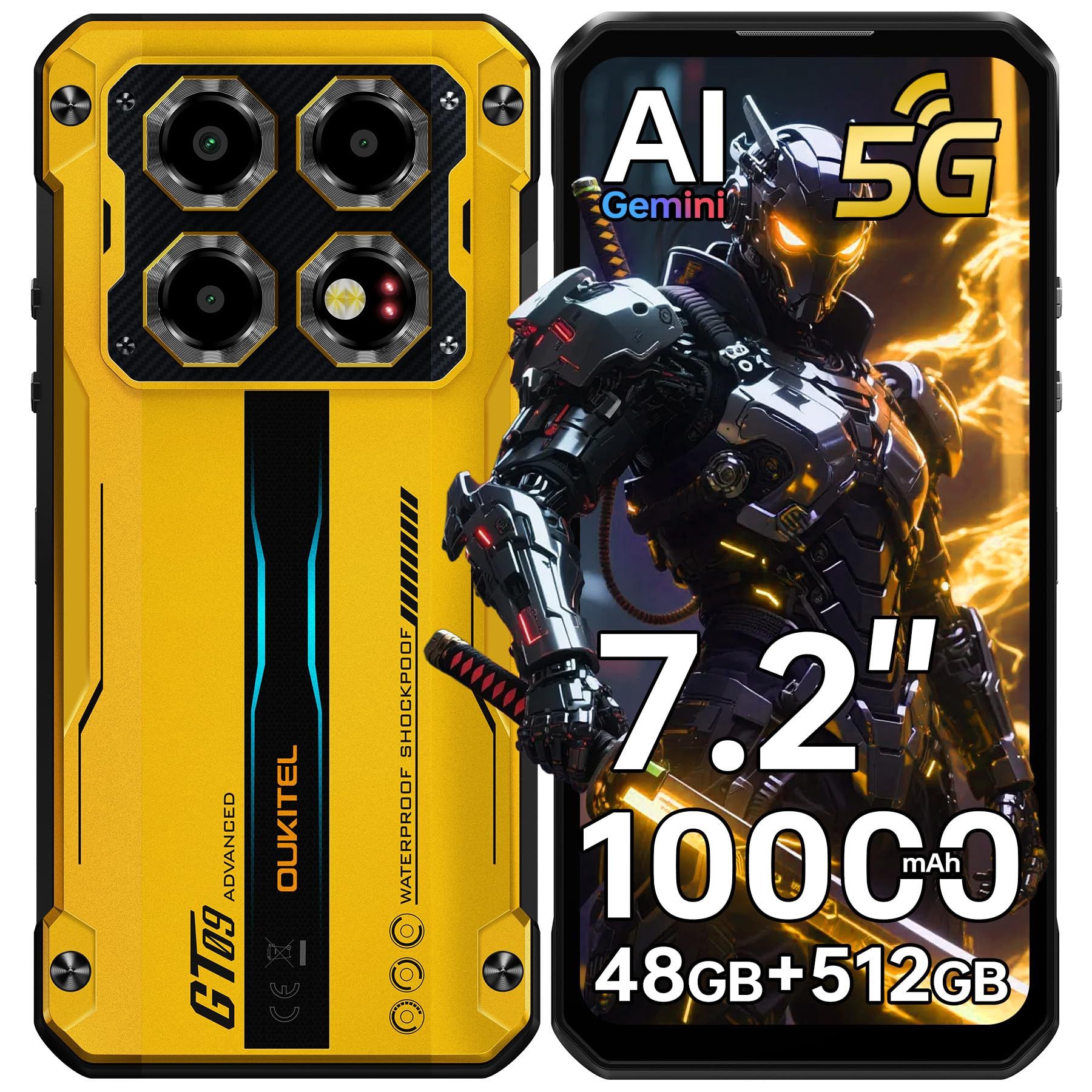OUKITEL WP60 5G Outdoor Smartphone (18,28 cm/7.2 Zoll, 512 GB Speicherplatz, 108 MP Kamera, 48GB+512GB, IP68 Baustellenhandy, 10000mAh, NFC, OTG, GPS)