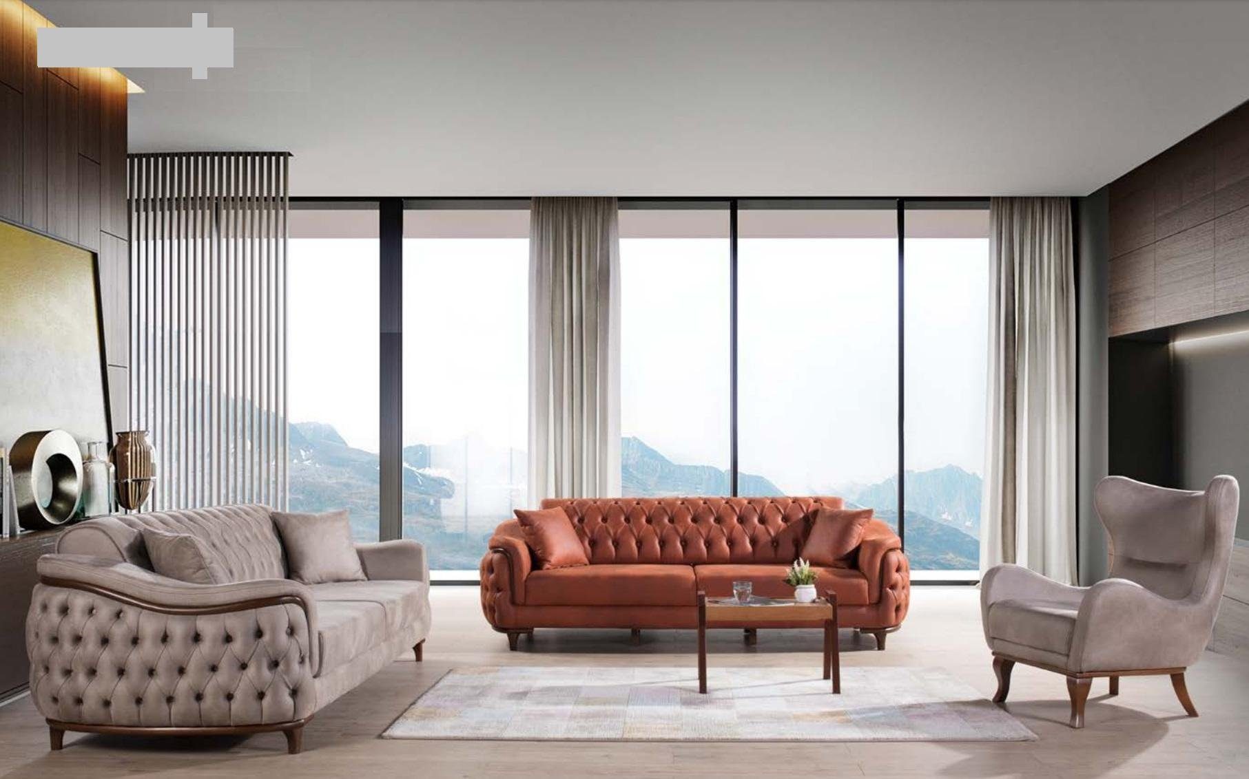 JVmoebel Sofa Sofas Set Sofagarnitur Komplette Garnitur Sofa Sessel Orange, Made in Europe | Alle Sofas
