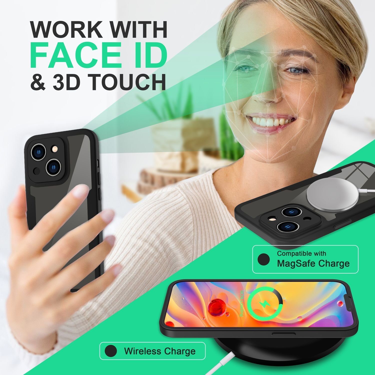 Nalia Smartphone-Hülle Apple iPhone 14 Plus, Klare 360 Grad Hülle / Rundumschutz / Hybrid Case / Schutzrahmen Matt