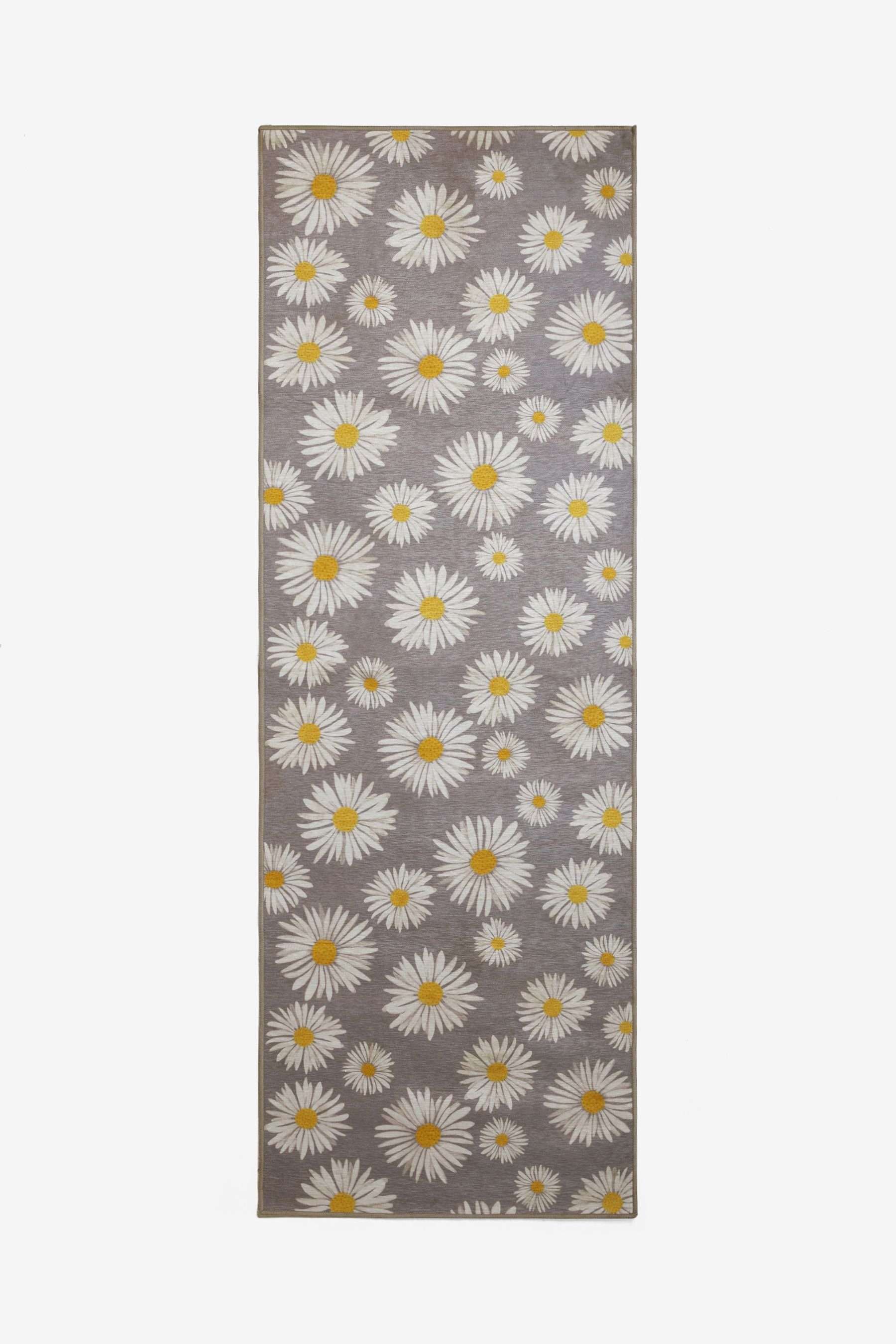 Mjiaidea Waschbarer Läufer – 5x15 Cm, Grau-weißes Blumenmuster, Rutschfeste Unterseite