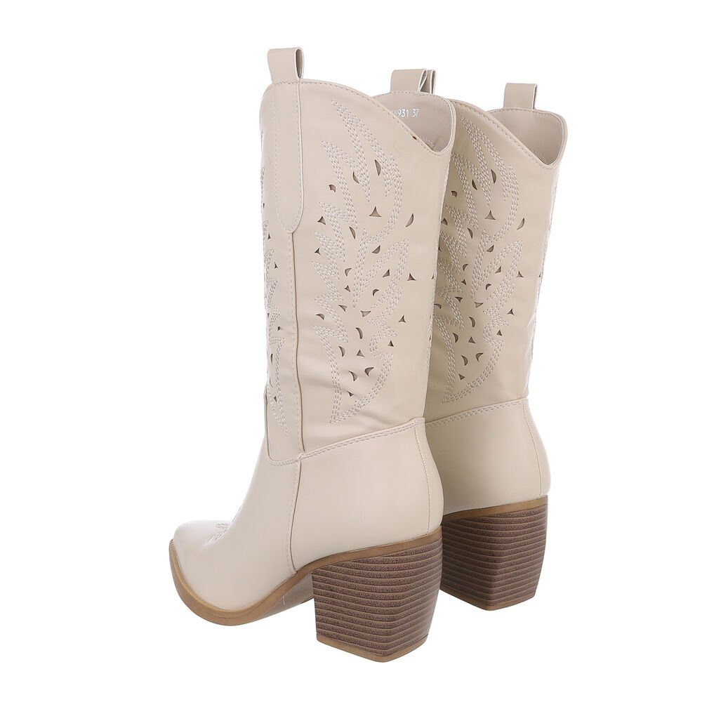 Ital-Design Damen Cowboyboots Western Westernstiefel (84160559) Blockabsatz Western- & Bikerstiefel in Beige
