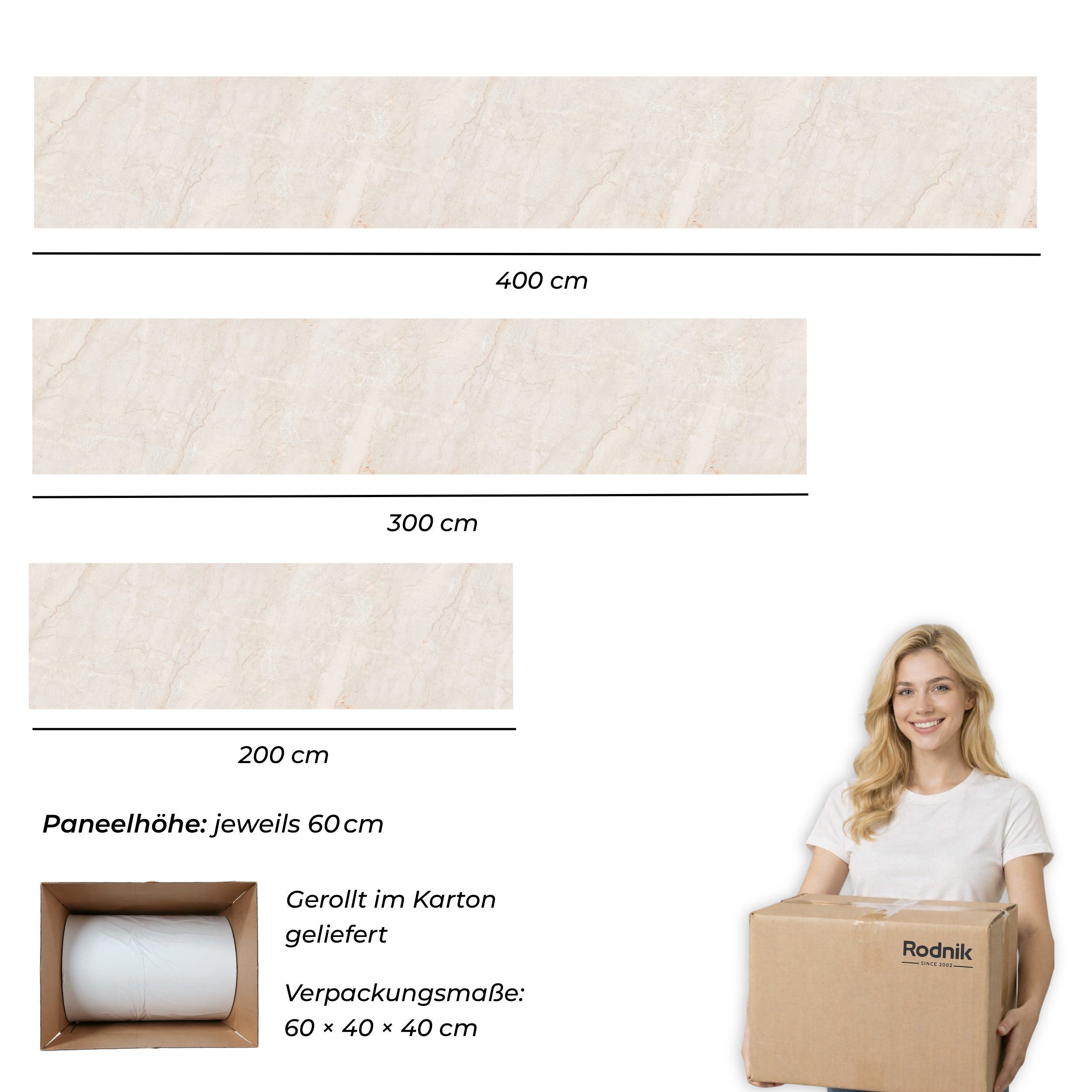 Rodnik Küchenrückwand Marmor Creme Beige, monolithische ABS-Platte mit Direktdruck, formstabil und langlebig