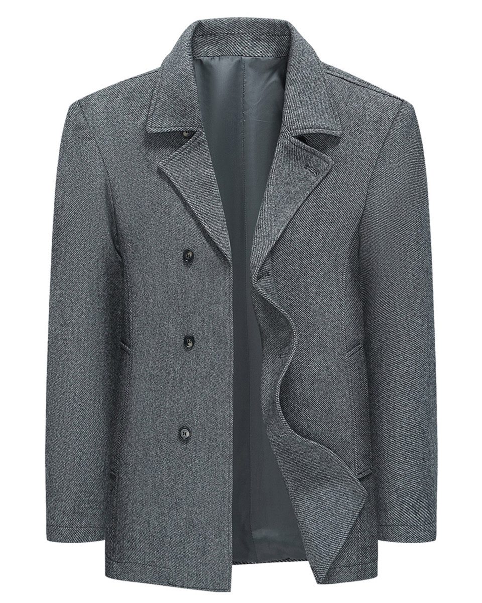 Allthemen Kurzmantel mit Reverskragen Wintermantel Twill Regular Fit Wollmantel
