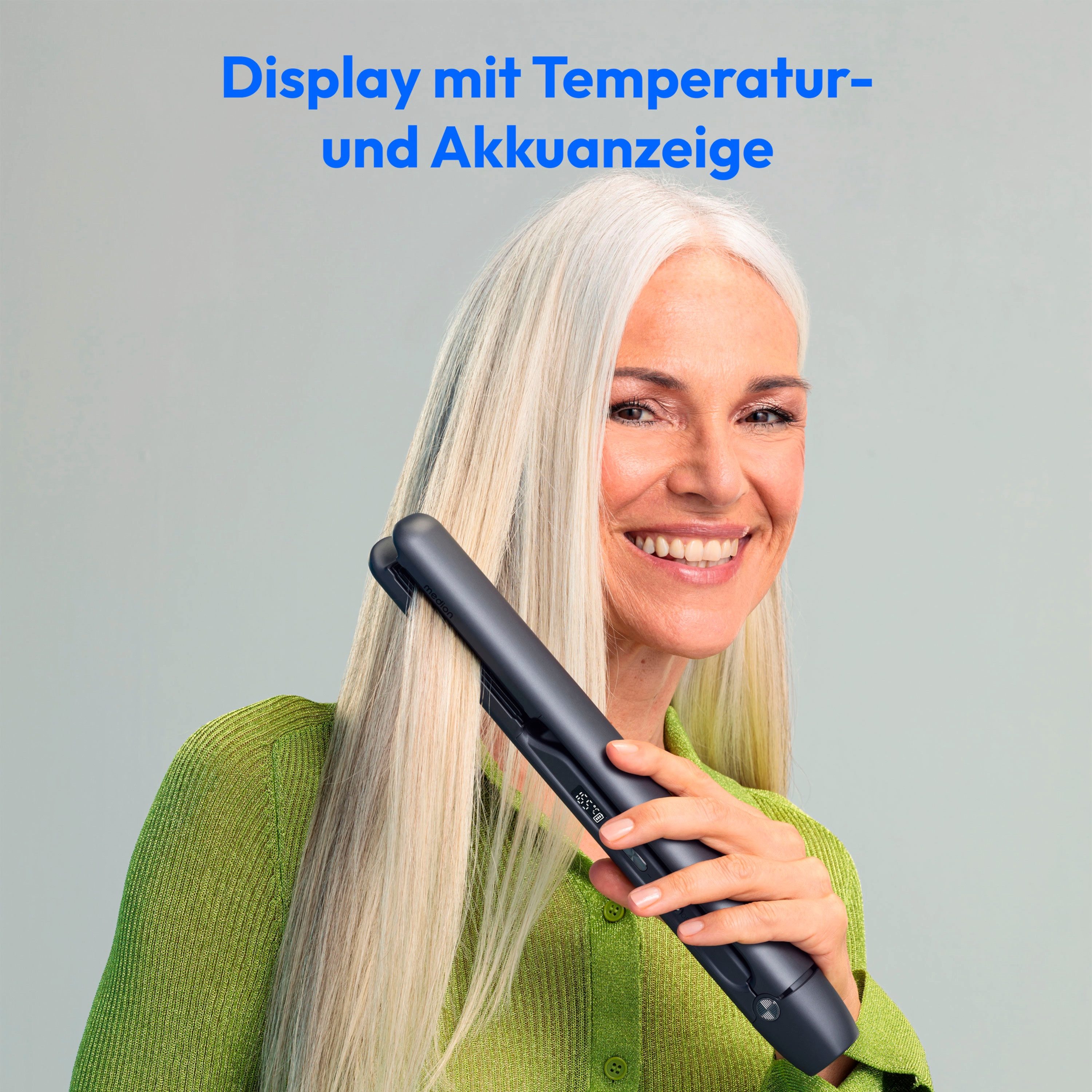 Medion® Glätteisen MEDION LIFE HS2 kabelloses Glätteisen (MD19865), Kabelloses Glätteisen MD19865, 5 regelbare Hitzestufen,165°-210°, breite Keramik-Turmalin He – Bild 5 von 5