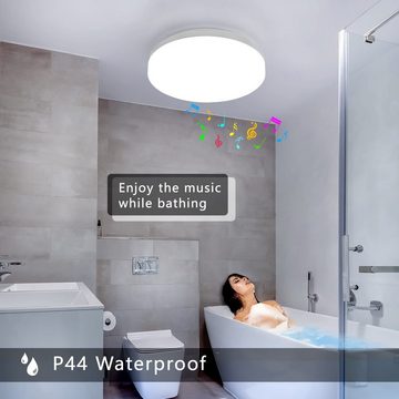 JDONG LED Deckenleuchte Doppelter Bluetooth Lautsprecher weißes Rauschen für besseren Schlaf, LED fest integriert, RGB Farbwechsel, dimmbar, Kaltweiß, Warmweiß, Neutralweiß, IP44 Wasserfest fur Schlafzimmer, Fernbedienung und APP-Steuerung