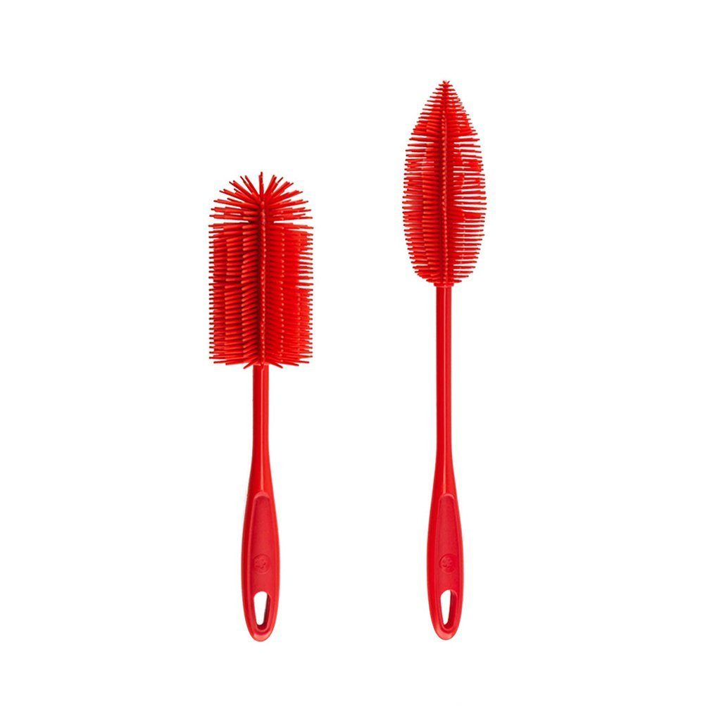 Neue beliebte Artikel Kochblume Reinigungsbürsten-Set Silikon Köpfe untereinander II, 2-tlg), austauschbar (Spar-Set, rot