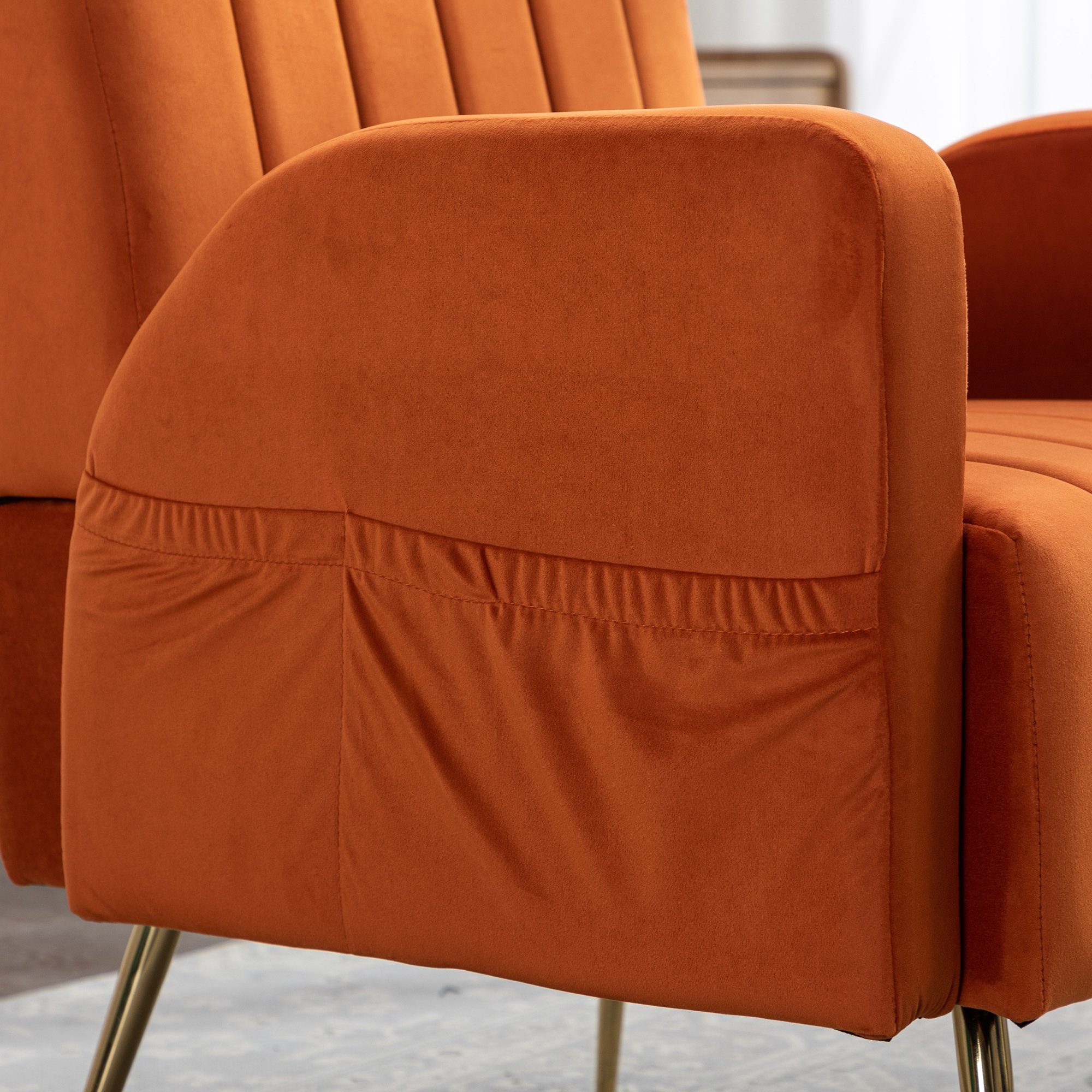 Odikalo Freizeit Füßen Einzelsofa gepolstert Akzent Orange mehrfarbig Loungesessel goldene Stuhl