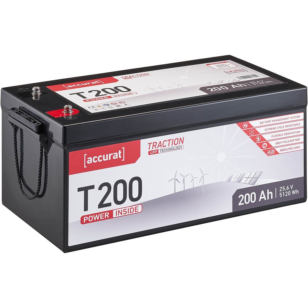 accurat 24V 200Ah LiFePO4 Lithium Batterie 5120Wh BMS Akku Batterie, (24 V V)
