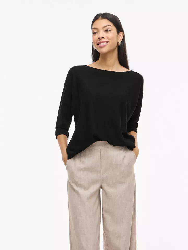 Vila 3/4 Arm-Pullover VIMALU BOATNECK 3/4 SLEEVE KNIT TOP-NOOS Materialmix, loose fit