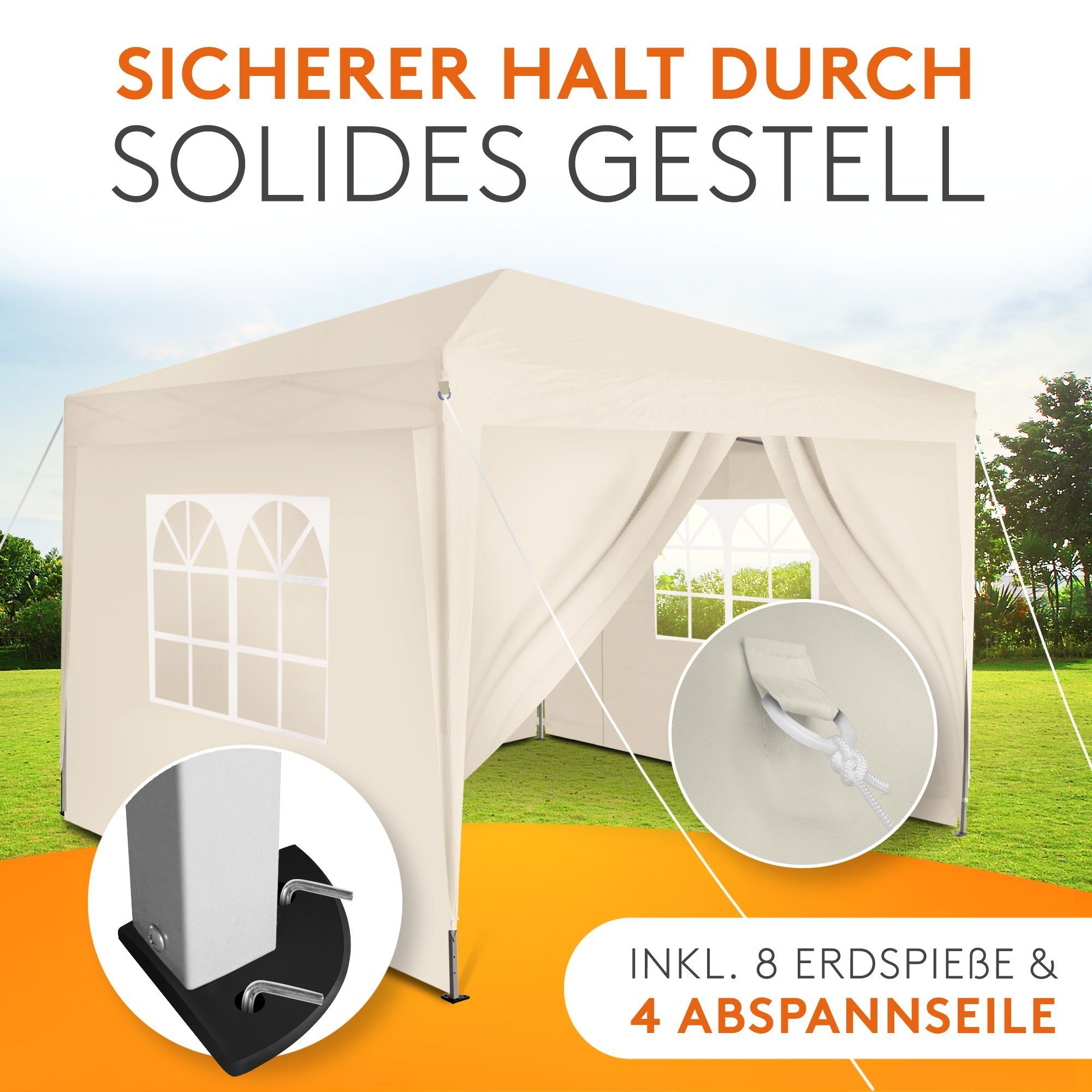 Kronenburg Partyzelt Faltpavillon 2x2 m wasserdicht - Partyzelt stabil, UV-Schutz 50+, mit 4 Seitenteilen, Wetterfester Schutz, Leichter Aufbau, Inklusive Trage – Bild 5 von 5