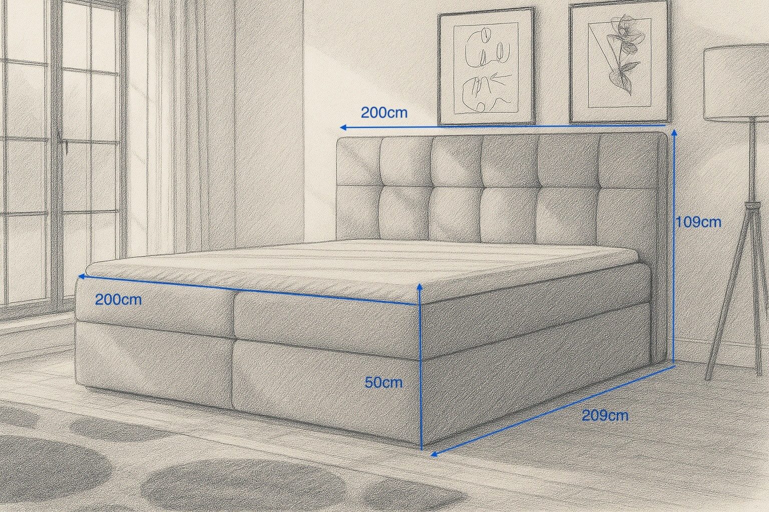 A&J MöbelLand GmbH Boxspringbett REF mit Bettkasten, Topper und gepolstertem Kopfteil. (Boxspringbett mit Bettkasten und gepolstertem Kopfteil. Inclusive Topper !, TOP ANGEBOT), Länge 208cm Höhe 106 cm