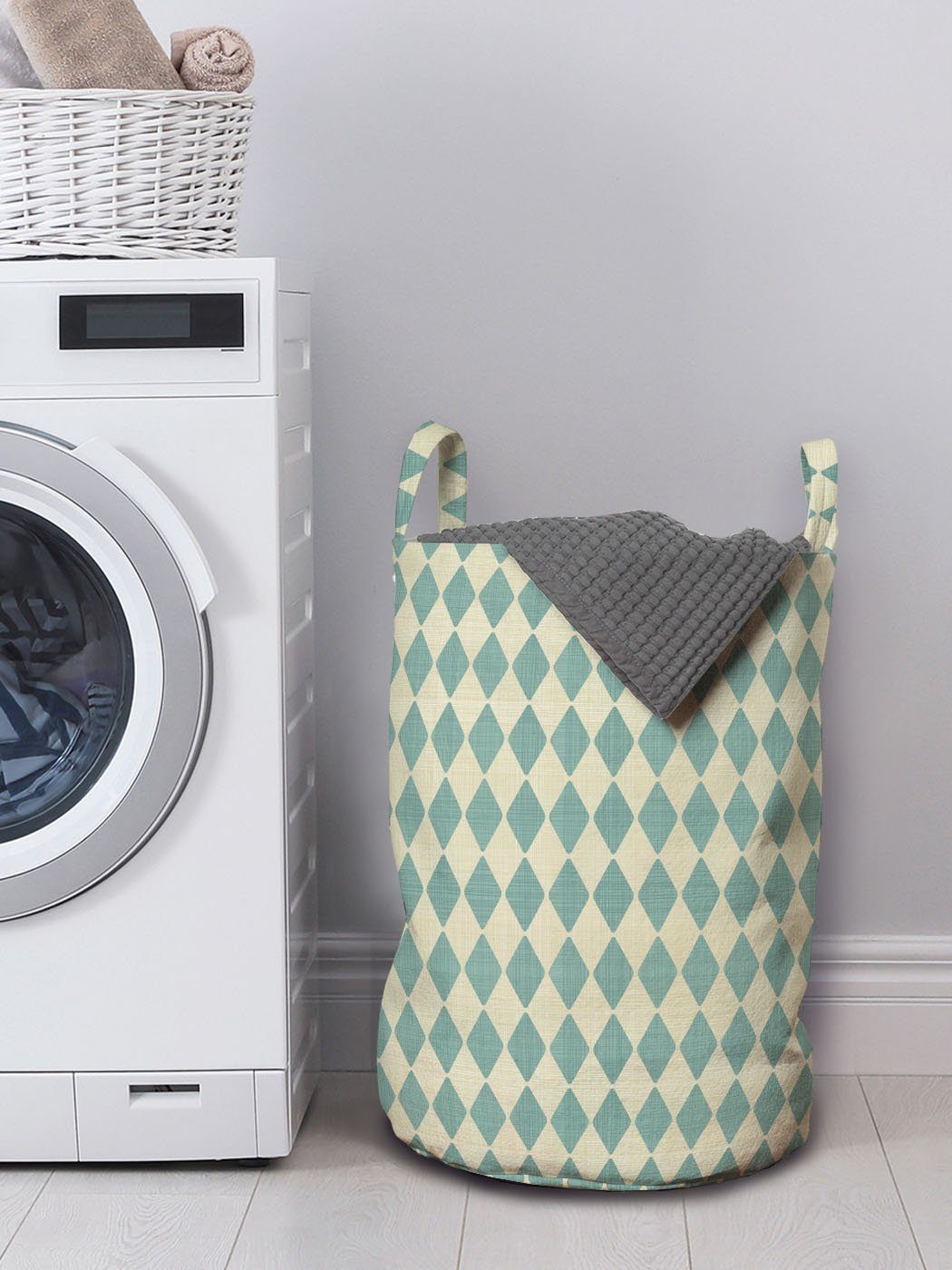 Abakuhaus Wäschesäckchen Wäschekorb mit Kordelzugverschluss Retro Griffen Argyle-Muster Geometrisch für Waschsalons