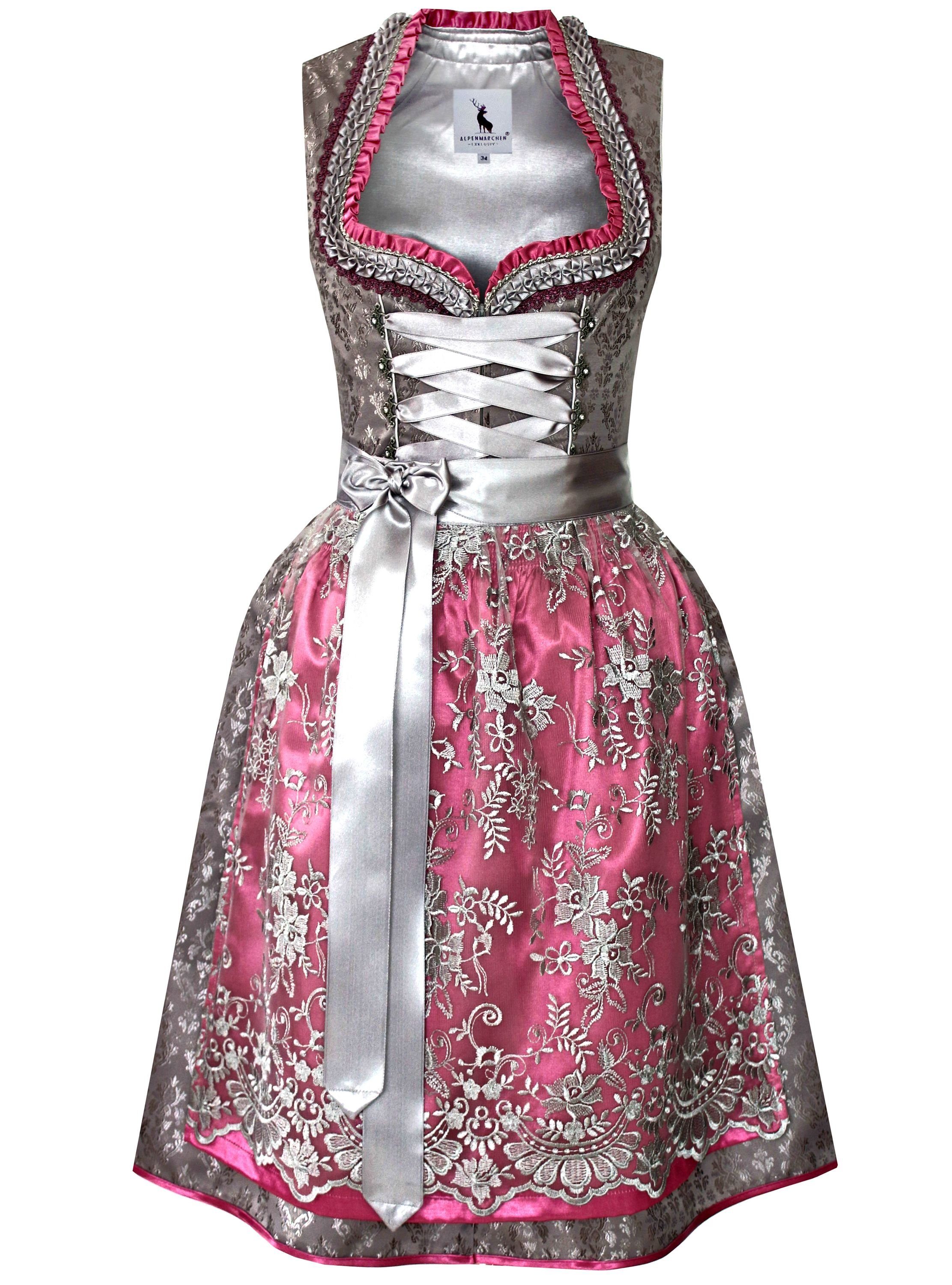 Alpenmärchen 3-teiliges Dirndl-Set Schwarz-Fuchsia - Komplett Mit Bluse & Schürze