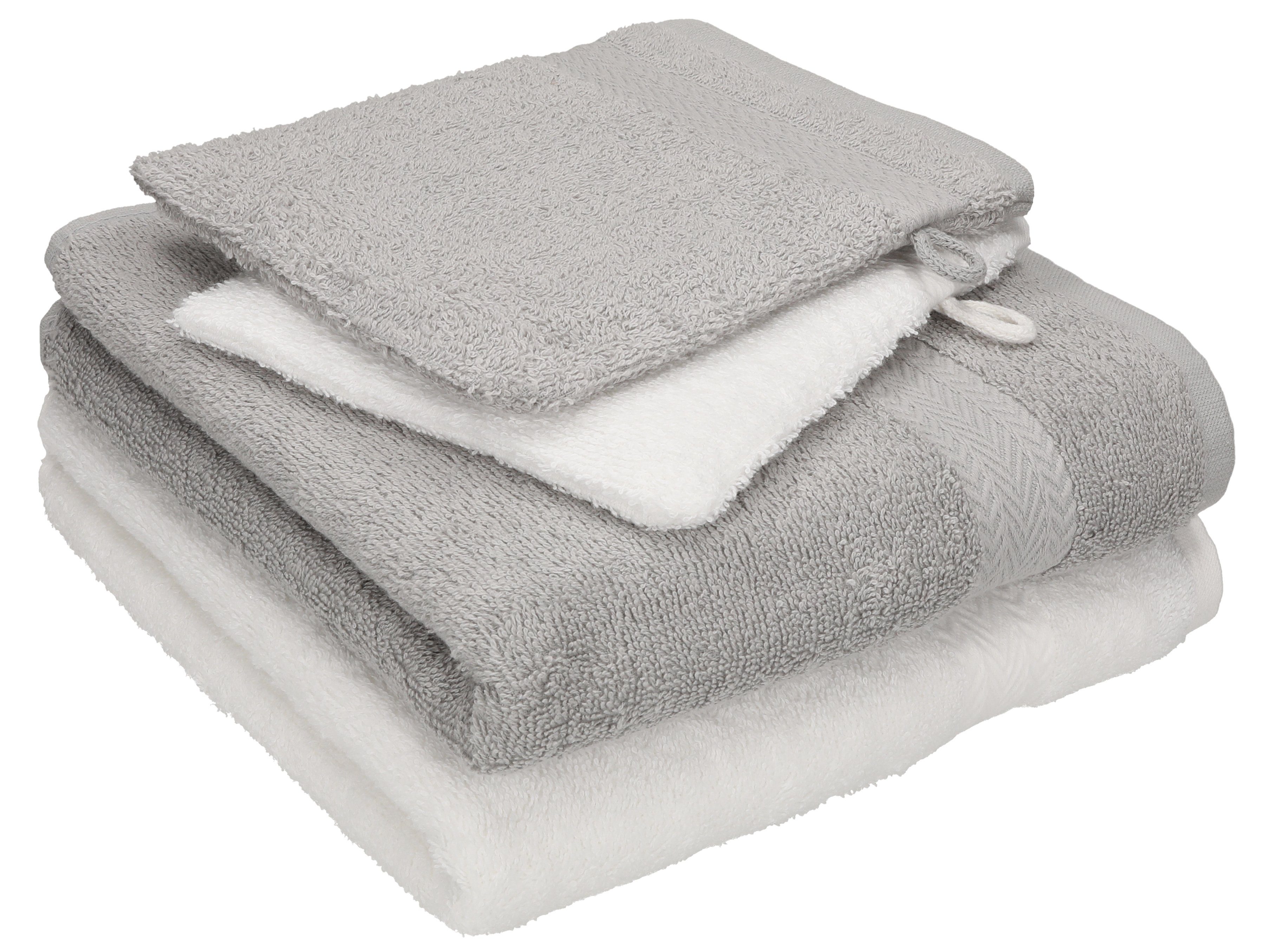 Betz Handtuch Set 4 TLG. Handtuch Set Happy Pack 100% Baumwolle 2 Handtücher 2 Waschhandschuhe, 100% Baumwolle silbergrau-weiß