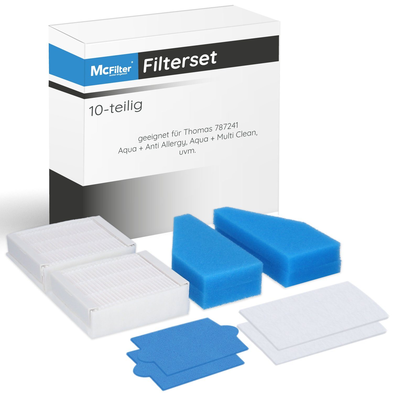 McFilter Filter-Set 10-teilig, Hygienefilter Abluftfilter XT, Thomas 787241 Filterset Alternativ & für Lorelea, Cat Mistral, Twin, Vestfalia, für passend 99, Dog