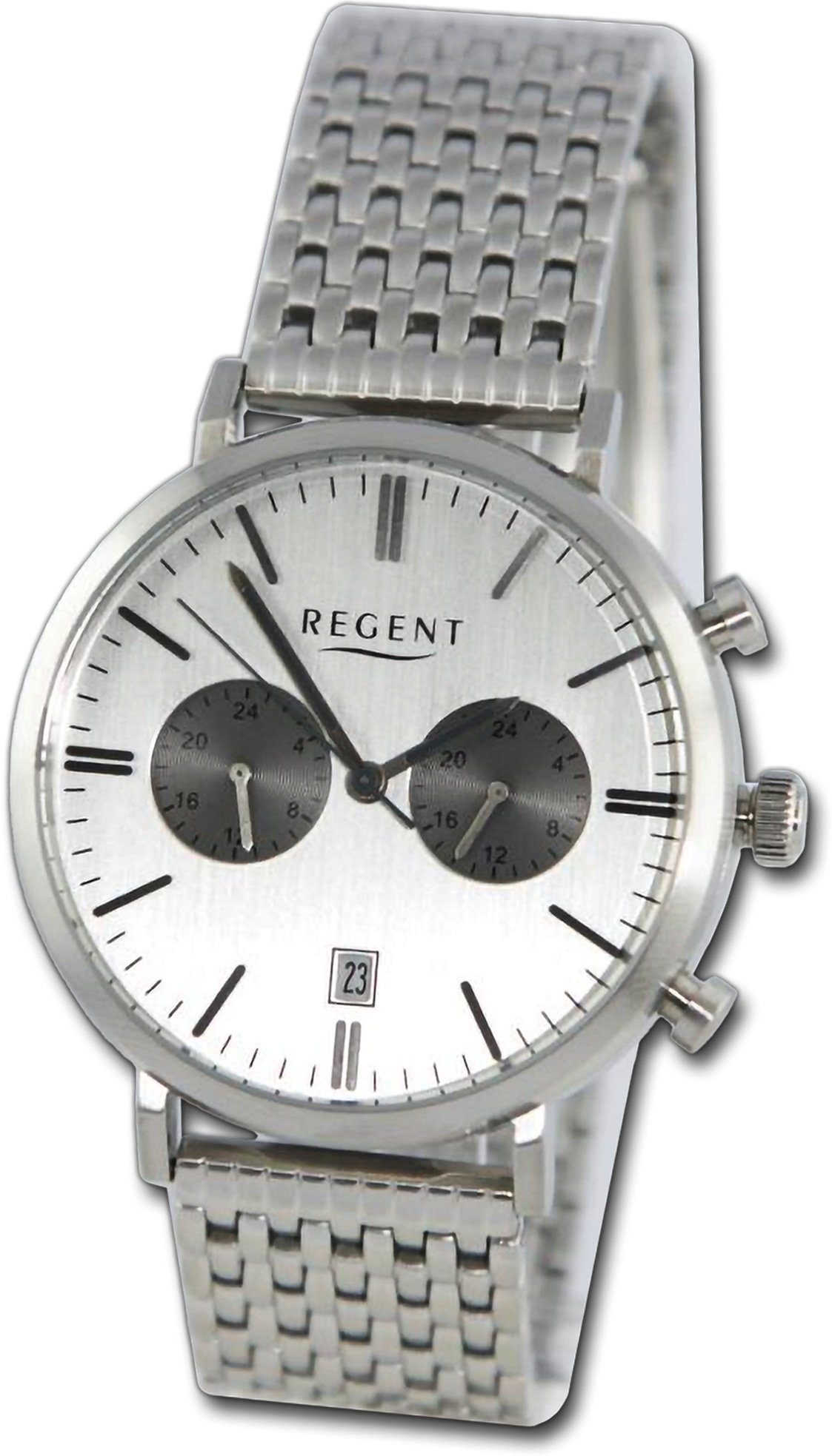 extra (ca. Analog, Regent Herren Gehäuse, Armbanduhr 41mm) rundes silber, Metallarmband Quarzuhr groß Regent Herrenuhr