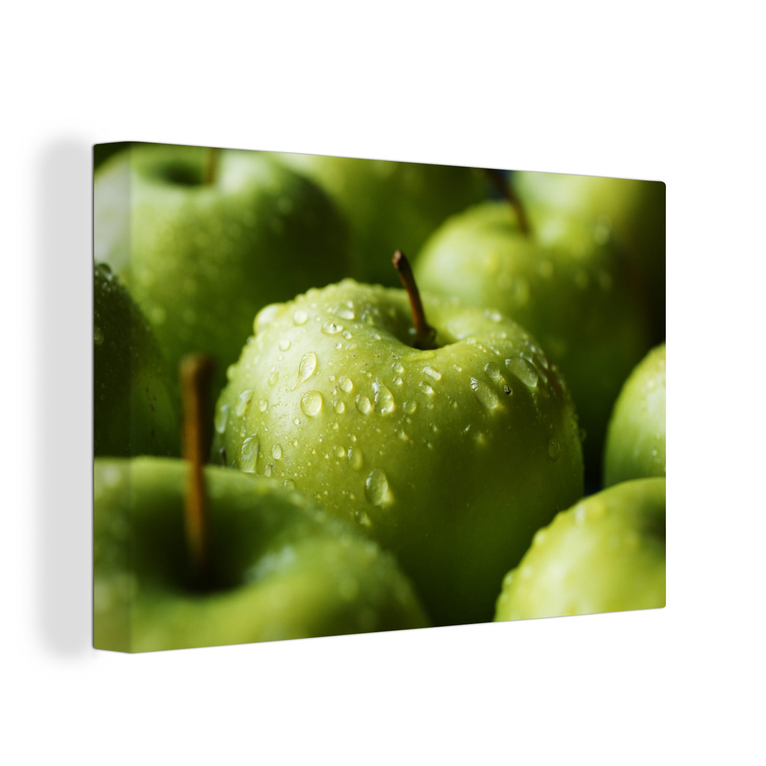 OneMillionCanvasses® Leinwandbild Apfel - Grün - Wasser, (1 St), Wandbild Leinwandbilder, Aufhängefertig, Wanddeko, 30x20 cm