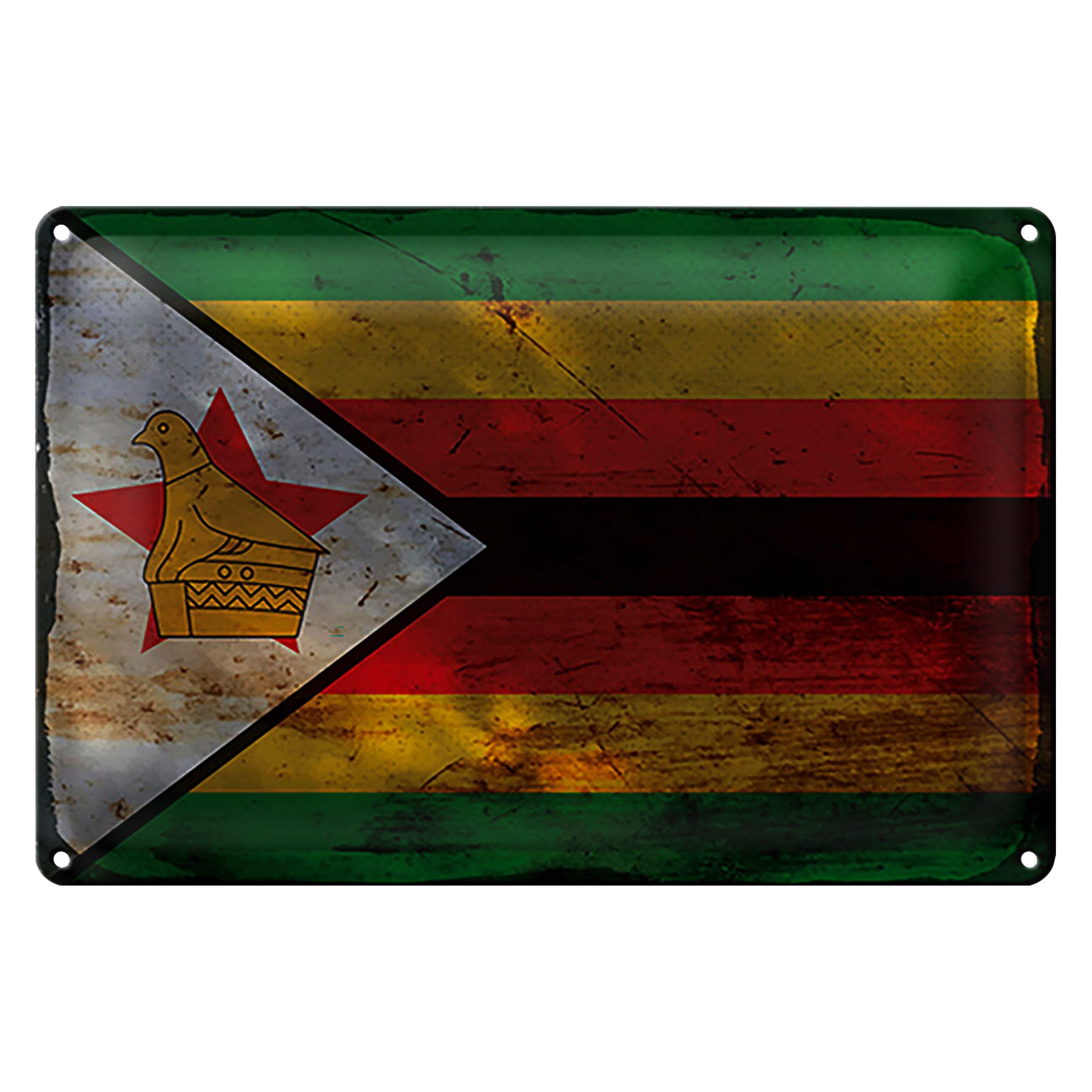 Roomando Metallschild Flagge Simbabwe 40x30cm Flag of Zimbabwe Rost