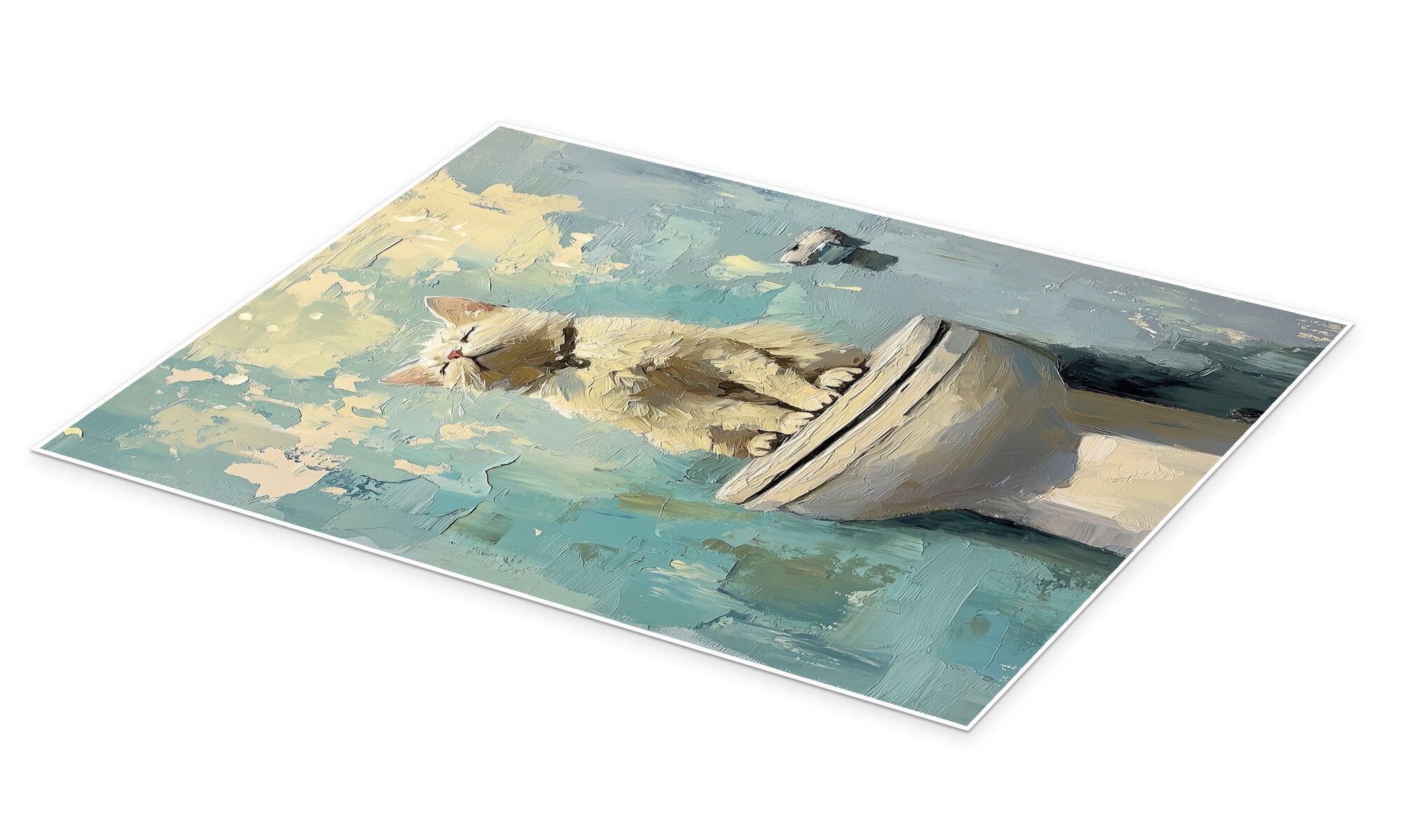 Posterlounge Wandbild Weiße Katze auf Klo, DejaReve, erhältlich als Poster, Leinwandbild, Wandsticker oder Acrylglasbild