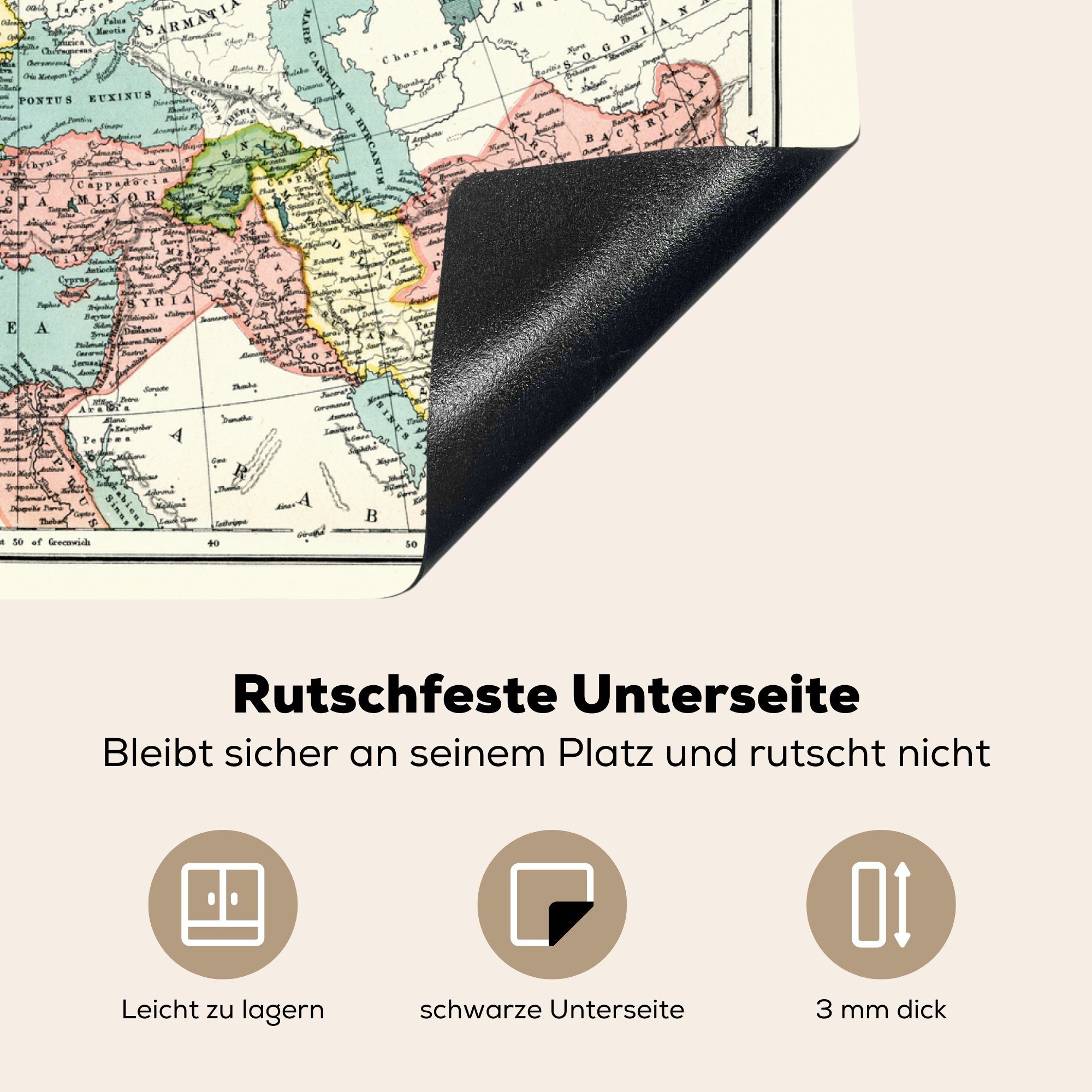 nutzbar, (1 MuchoWow Mobile - tlg), 60x52 Herdblende-/Abdeckplatte Karte, Arbeitsfläche Antiquitäten Römer Ceranfeldabdeckung - cm, Vinyl,