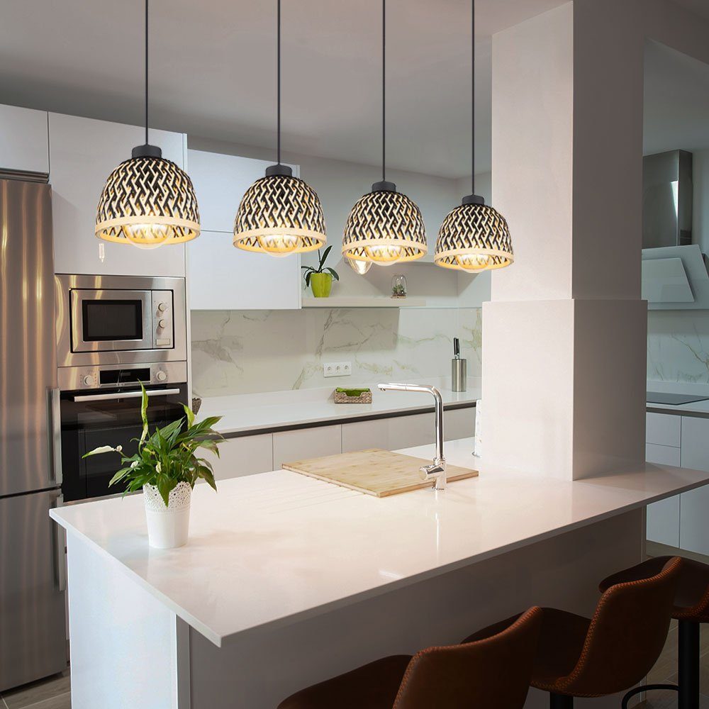 GLOBO LIGHTING Hängeleuchte, Leuchtmittel nicht inklusive, Hängelampe Esszimmerleuchte Boho Bambus Schirm braun 4-flammig L 119cm