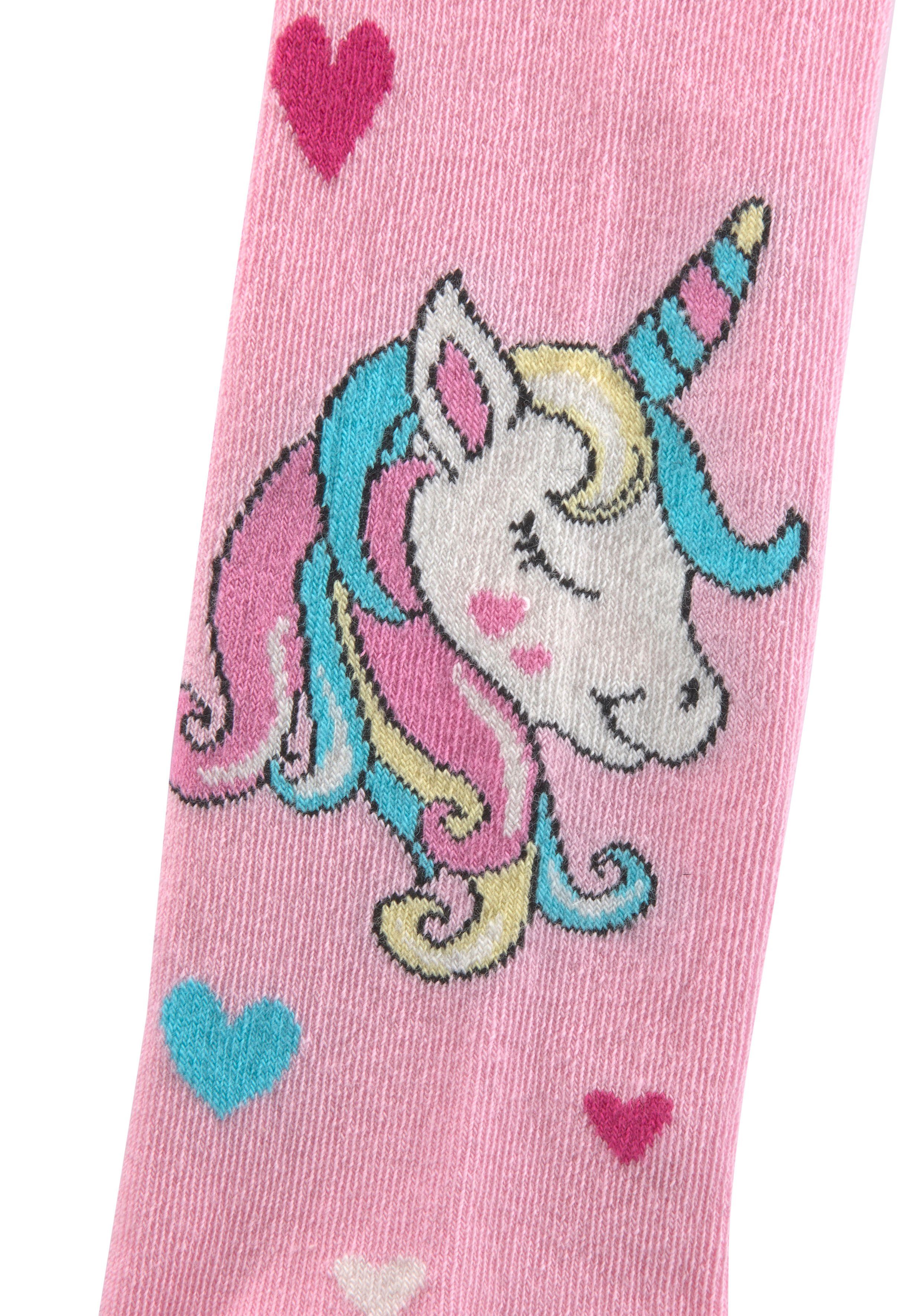 H.I.S Strickstrumpfhose eingestrickten 3 Motiven mit Einhorn St) (Packung