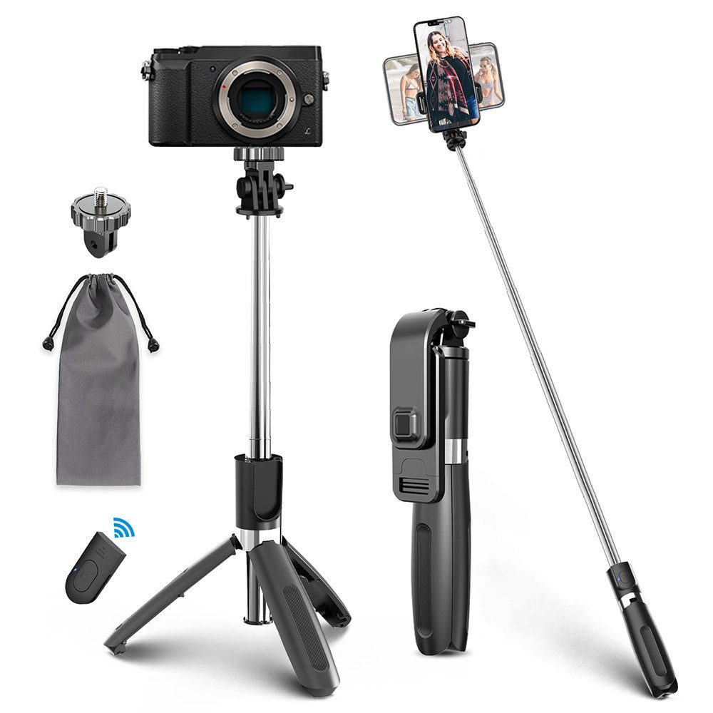 K-S-Trade® Für Sony Xperia XA1 Plus Selfie Stick Selfiestick Kabelgebunden Monopod Mit Kabel Stab Stange Selfportrait Handheldstick Für Sony Xperia XA1 Plus Schwarz 