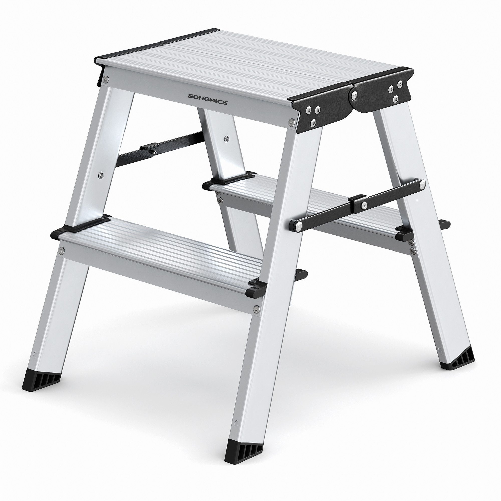 SONGMICS Trittleiter 2/3/4 Stufen Aluminium Klapptritt, bis 150 kg, Stehleiter, Haushaltleiter