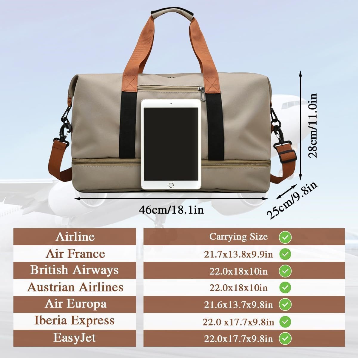 inschimmer Reisetasche Fitnesstasche Sporttasche mit Schuhfach & Nassfach für Reisen Arbeiten