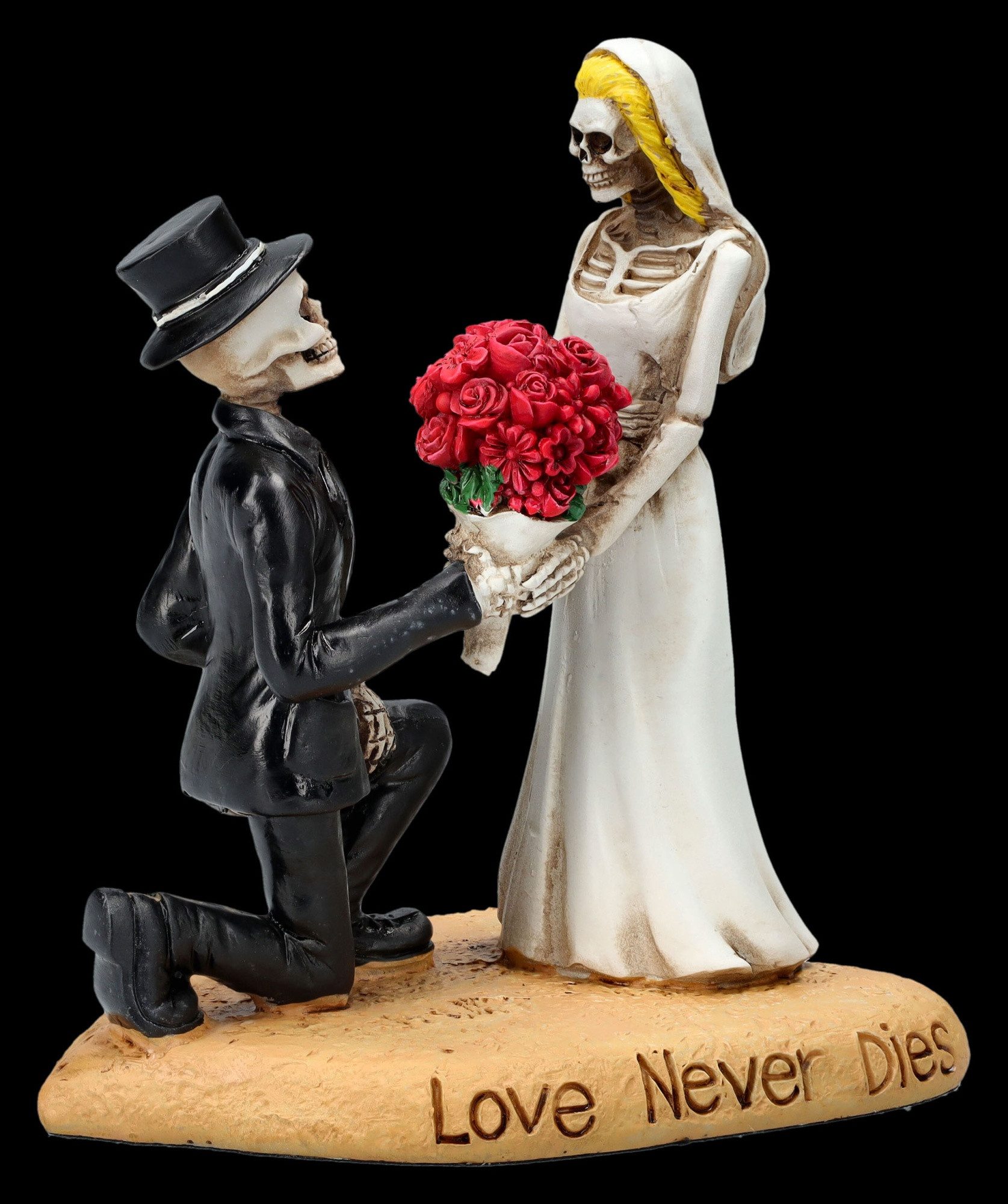 Figuren Shop GmbH Dekofigur Skelettfigur Brautpaar - Antrag mit Rosen - Got günstig online kaufen