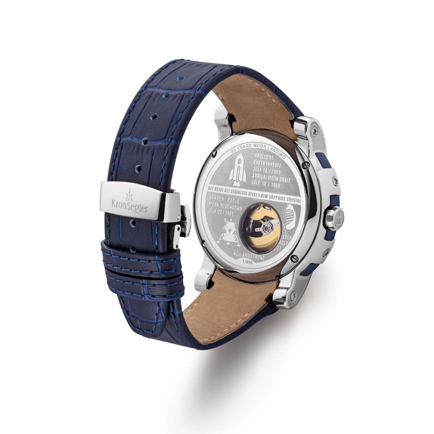 Armbanduhr 11 stahl m. Lederband Apollo Automatikuhr Gehäuse Herren Kronsegler