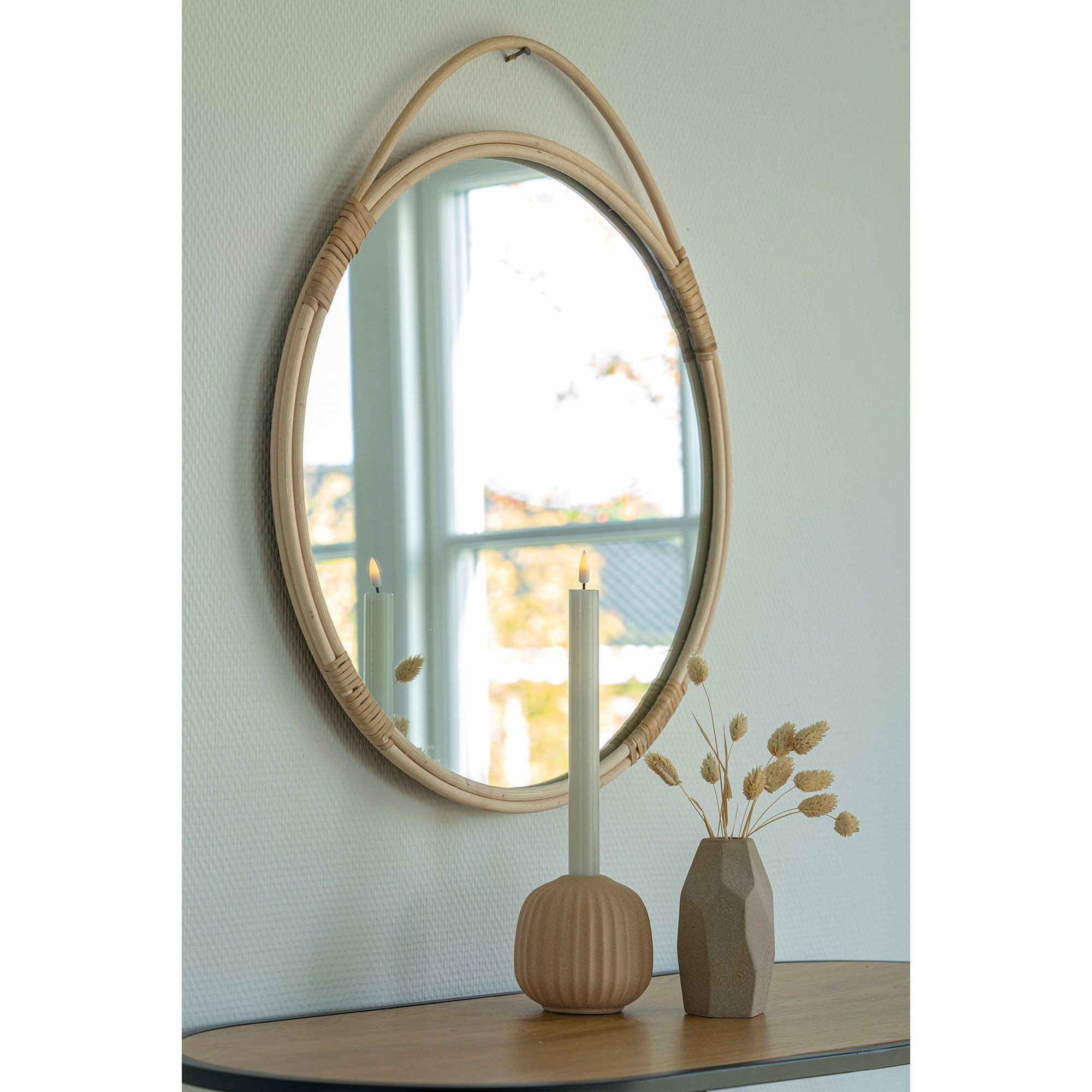 tinkaro Spiegel Wandspiegel Malo Rattan ø50 cm Natur (1-St)