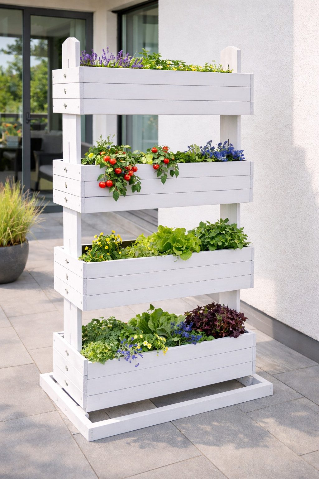matrasa Hochbeet CUBE 4 - Vertikales Beet für Terrasse Balkon & Garten in Weiß, mit 4 Etagen und beweglichen Kästen