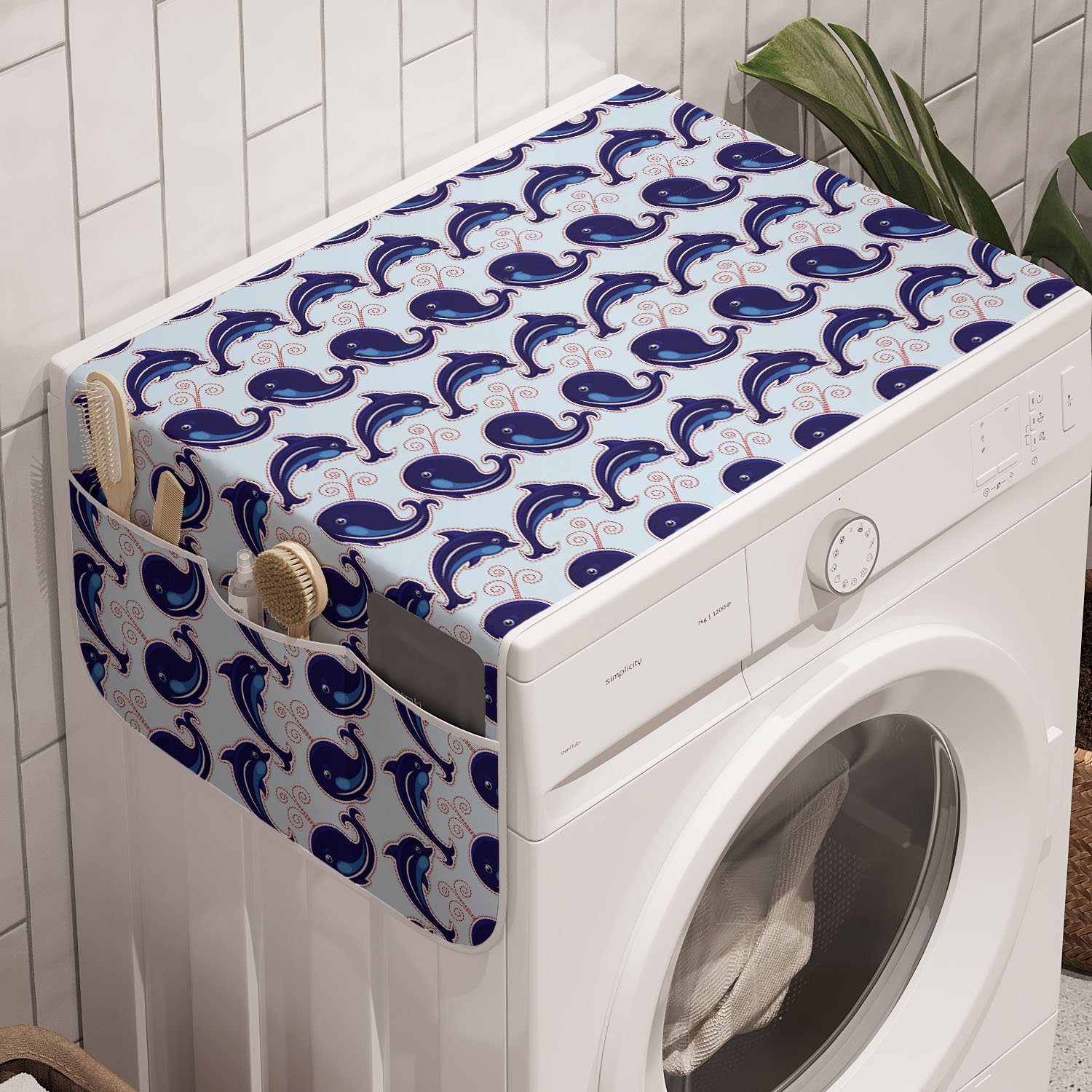 Abakuhaus Badorganizer Anti-Rutsch-Stoffabdeckung für Waschmaschine und Trockner, Wale Spaß liebend Tiere Cartoon
