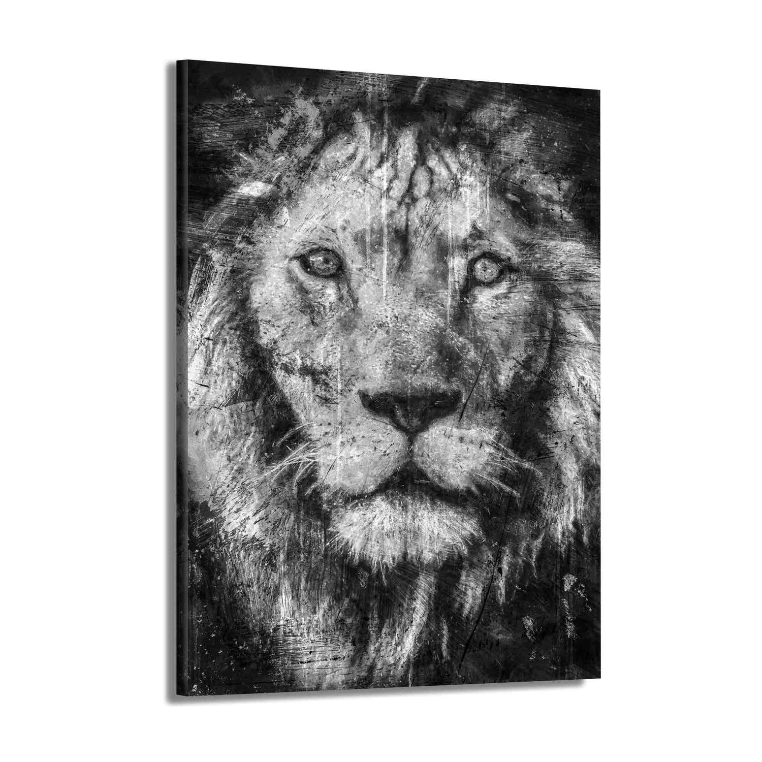 Artedinoi Leinwandbild Löwe schwarz-weiß Tier Wandbild Leinwandbild XL Kunst Deko, Löwe in Schwarz-Weiß