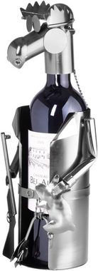 BRUBAKER Weinflaschenhalter Elch als Jäger, (1-St., inklusive Grußkarte), Metall Skulptur, lustiges Wein Geschenk