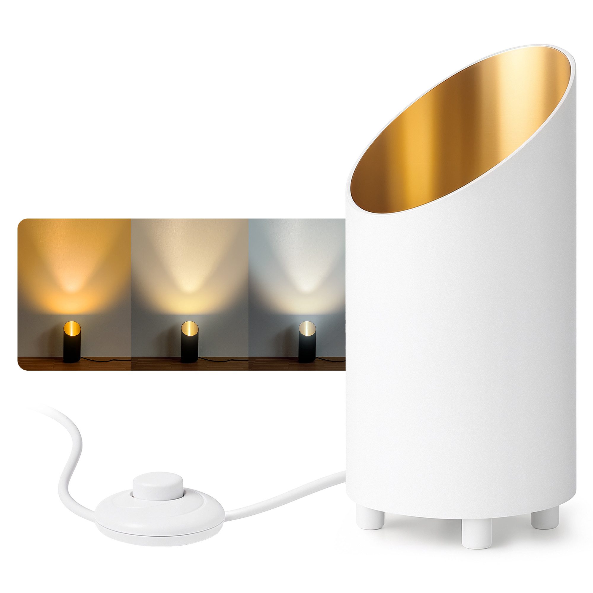 SSC-LUXon LED Tischleuchte Möbellampe AUREVA mit LumiFLEX GU10 5W Birne 3in1 warm, neutral, kalt, Neutralweiß, Warmweiß, Tageslichtweiß