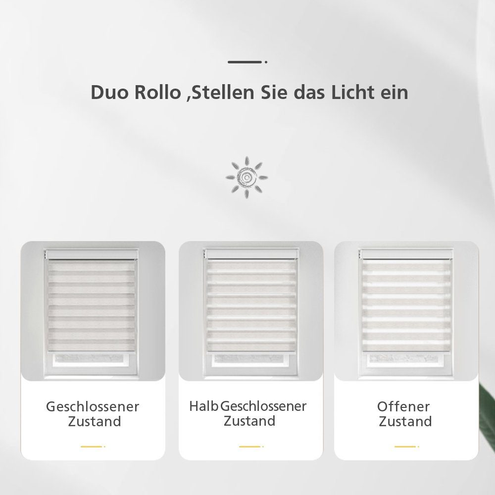 Rollo Rollo freihängend, mit Lichtschutz,ohne i@home, Duo Bohren, Klemmträgern, blickdicht, Klemmfix, Weiß Doppelrollo