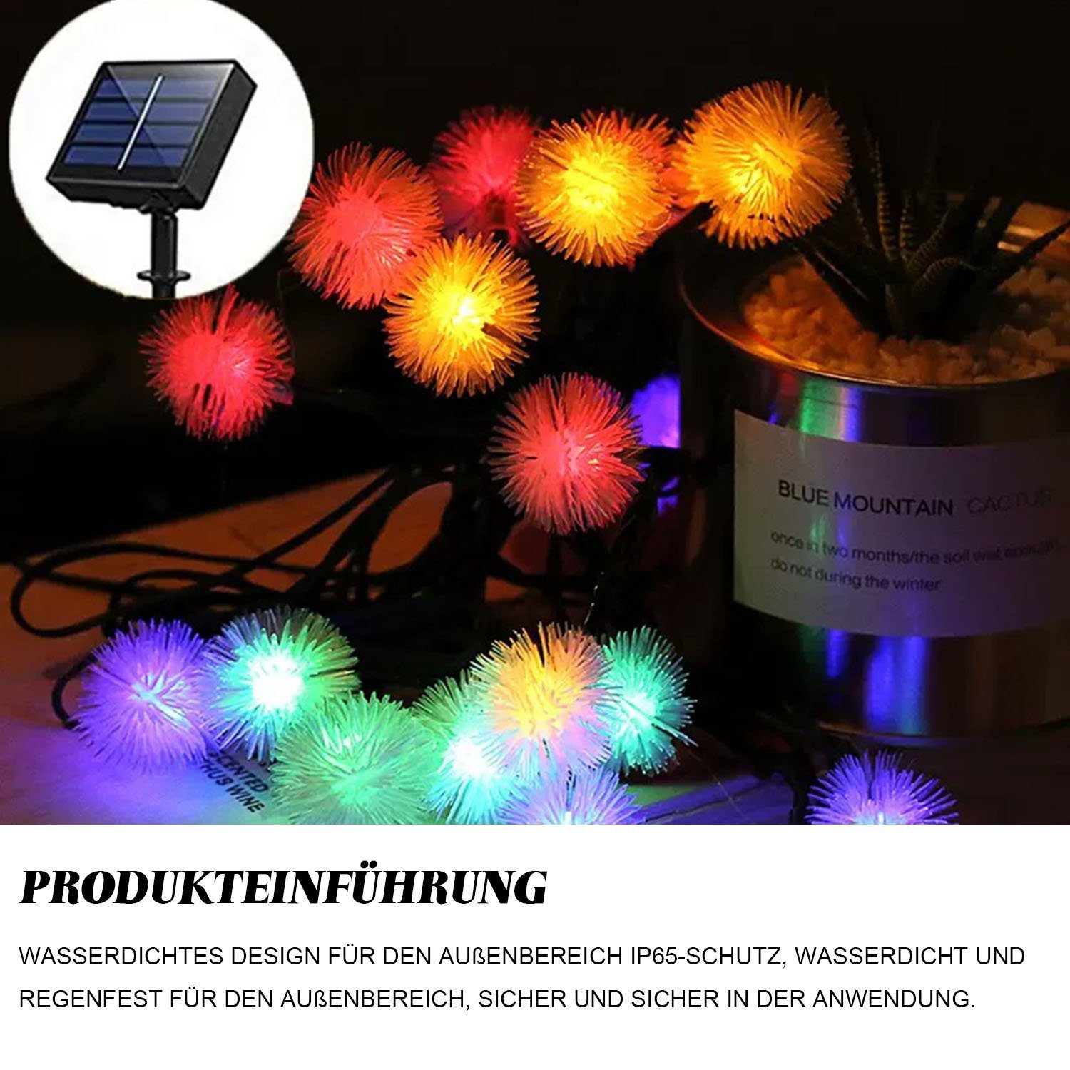 Lichter wasserdichter Entwurf Lichterkette Ball MAGICSHE Plüsch Taraxacum 30, Lampe, 6.5m Solar Farbe Weihnachtsdekoration LED 2pcs IP65,